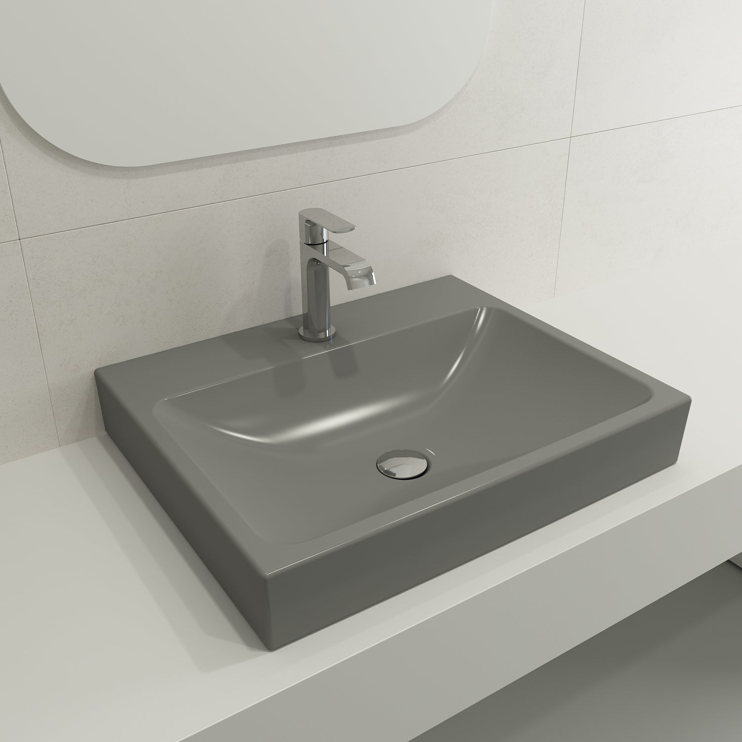 Alternate Image for BOCCHI Scala 24" Rectangle Wallmount Fireclay Bathroom Sink, Matte Gray, Single Faucet Hole, 1077-006-0126