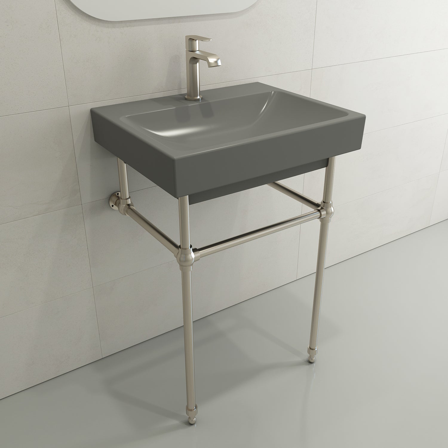 Alternate Image for BOCCHI Scala 24" Rectangle Wallmount Fireclay Bathroom Sink, Matte Gray, Single Faucet Hole, 1077-006-0126