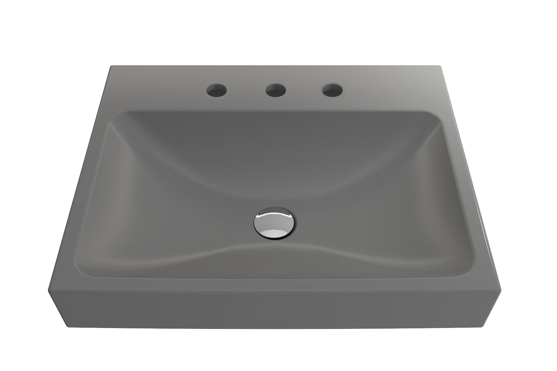 Alternate Image for BOCCHI Scala 24" Rectangle Wallmount Fireclay Bathroom Sink, Matte Gray, 3 Faucet Hole, 1077-006-0127