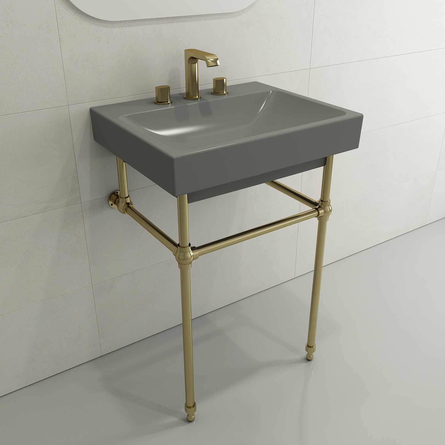 Alternate Image for BOCCHI Scala 24" Rectangle Wallmount Fireclay Bathroom Sink, Matte Gray, 3 Faucet Hole, 1077-006-0127