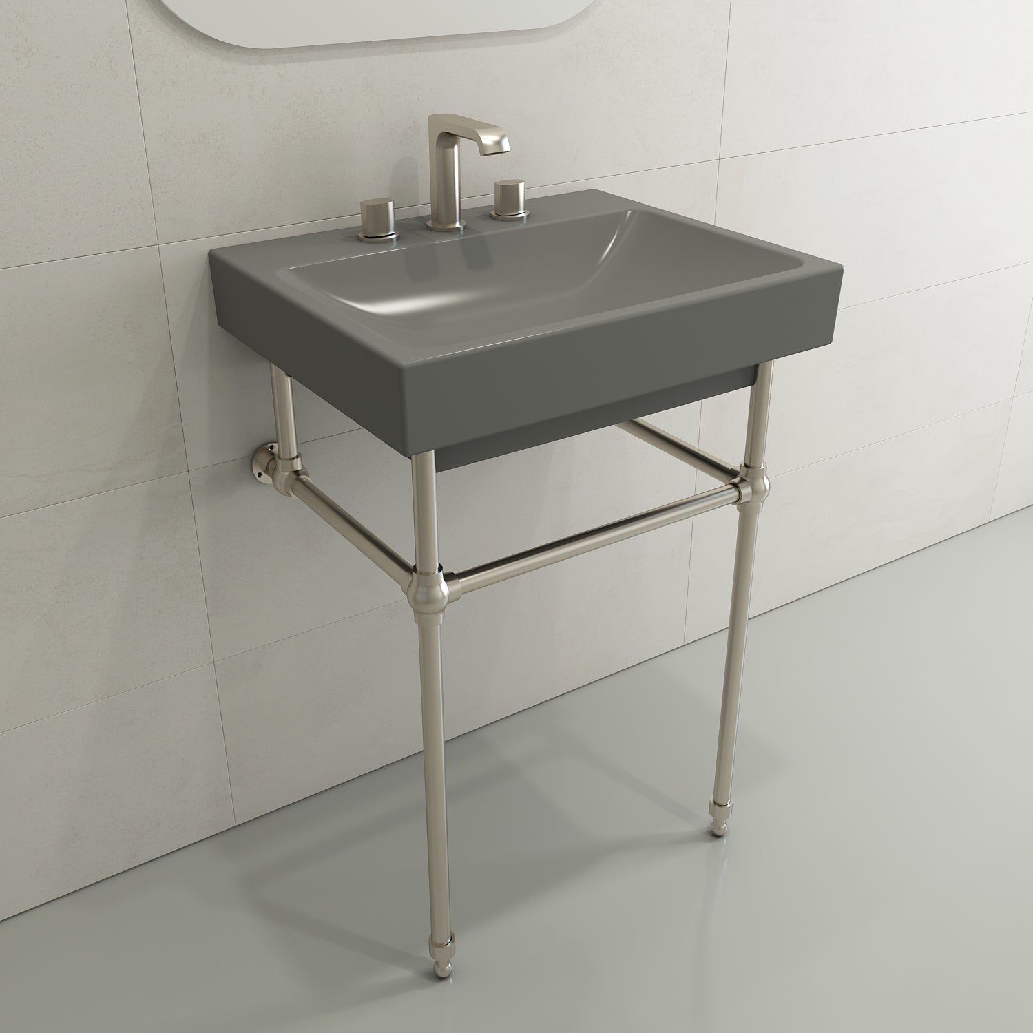 Alternate Image for BOCCHI Scala 24" Rectangle Wallmount Fireclay Bathroom Sink, Matte Gray, 3 Faucet Hole, 1077-006-0127