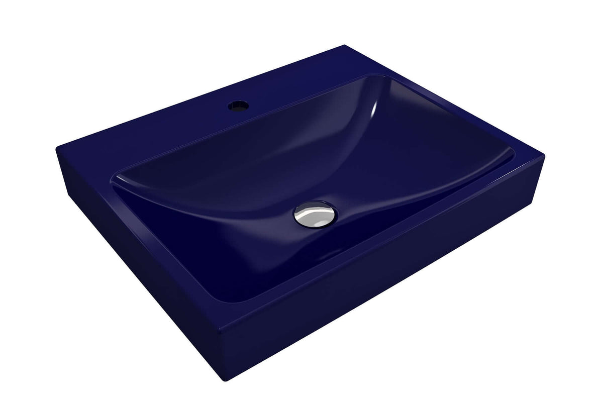 Alternate Image for BOCCHI Scala 24" Rectangle Wallmount Fireclay Bathroom Sink, Sapphire Blue, Single Faucet Hole, 1077-010-0126