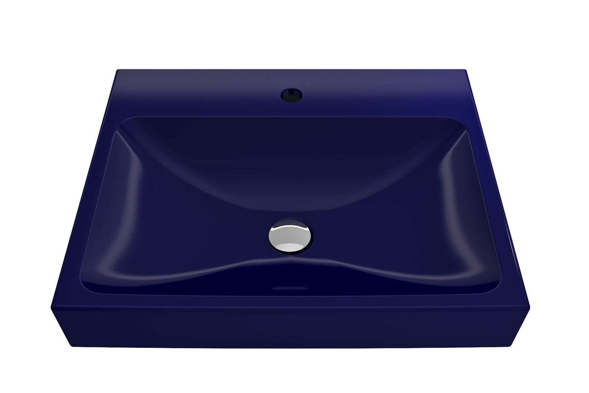 Alternate Image for BOCCHI Scala 24" Rectangle Wallmount Fireclay Bathroom Sink, Sapphire Blue, Single Faucet Hole, 1077-010-0126