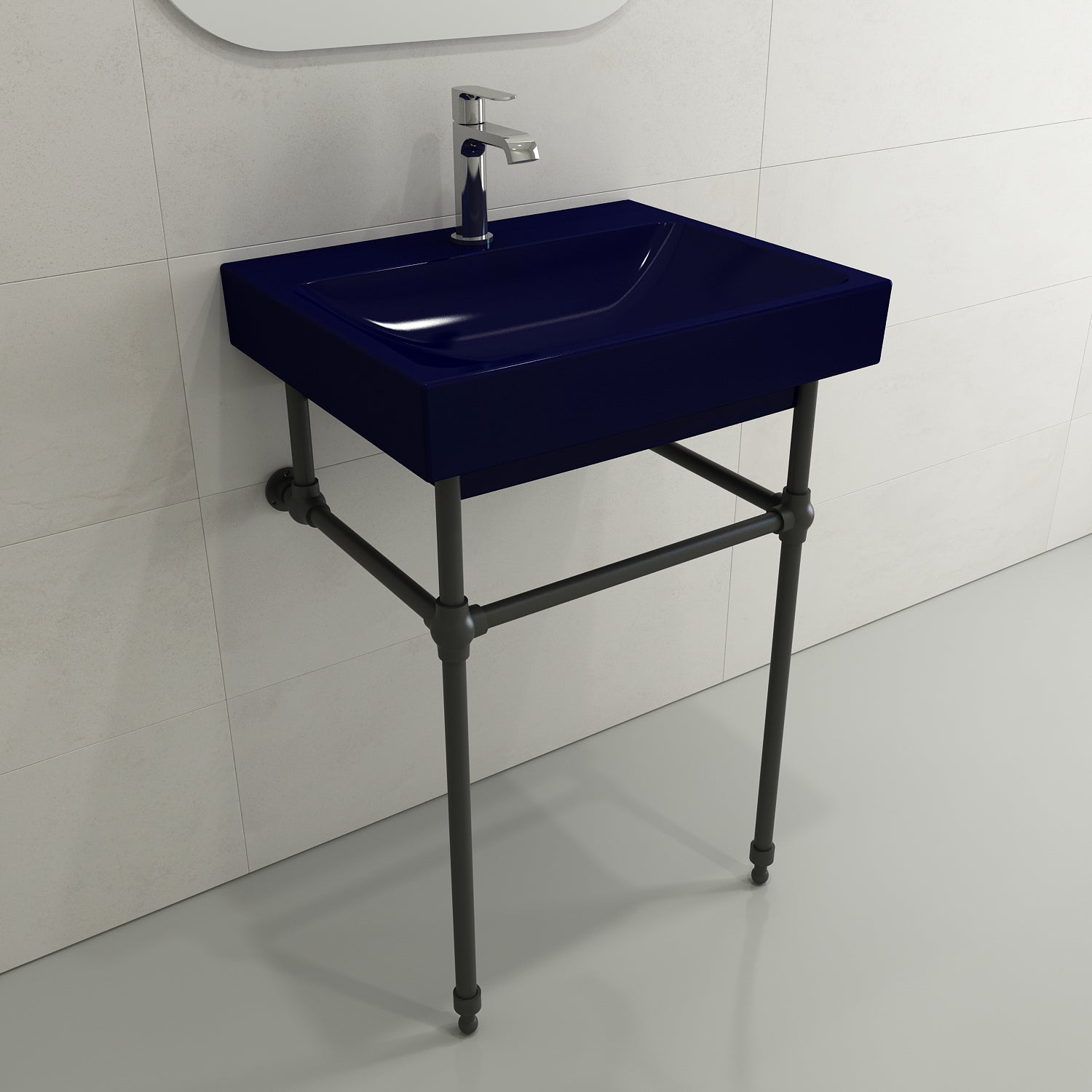 Alternate Image for BOCCHI Scala 24" Rectangle Wallmount Fireclay Bathroom Sink, Sapphire Blue, Single Faucet Hole, 1077-010-0126
