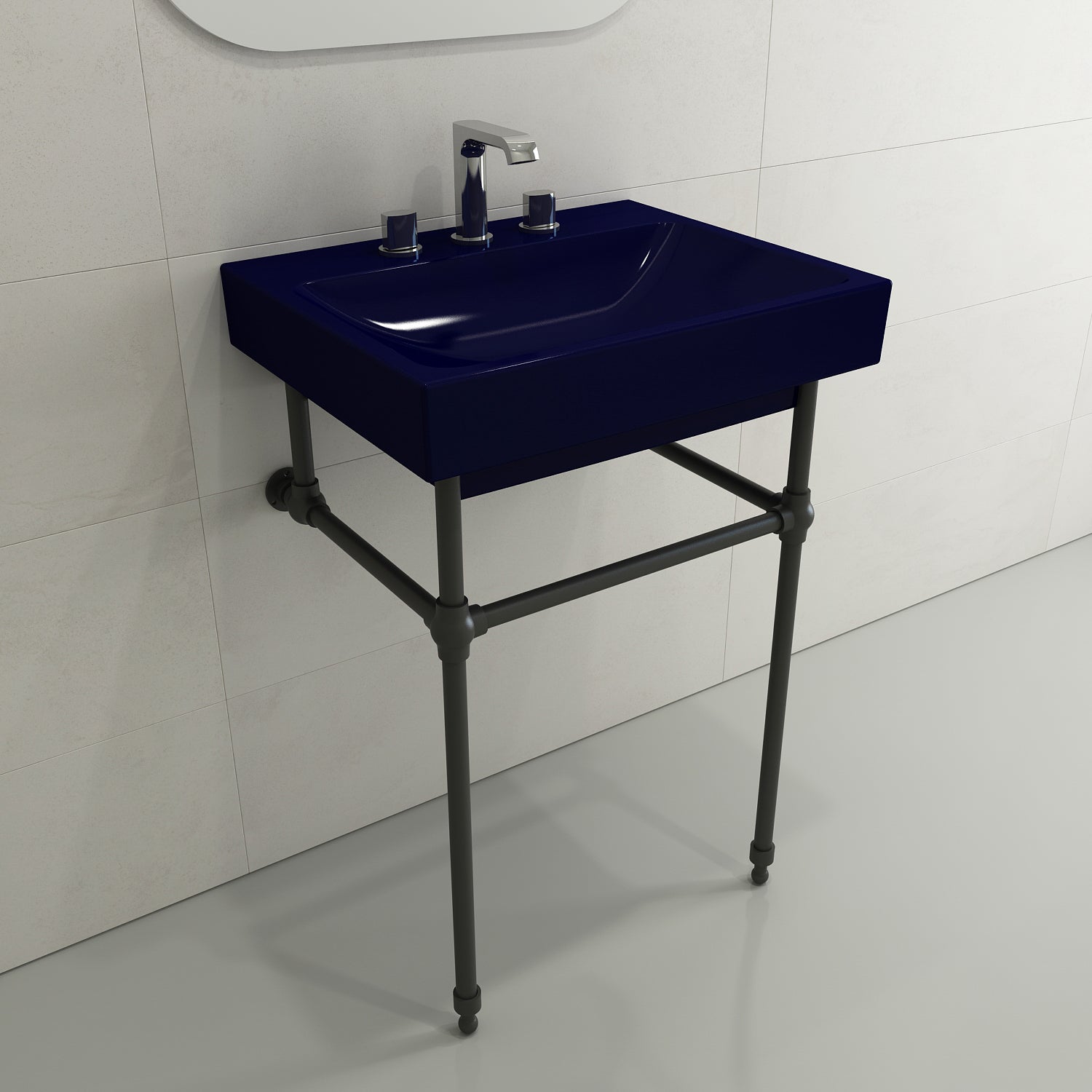 Alternate Image for BOCCHI Scala 24" Rectangle Wallmount Fireclay Bathroom Sink, Sapphire Blue, 3 Faucet Hole, 1077-010-0127
