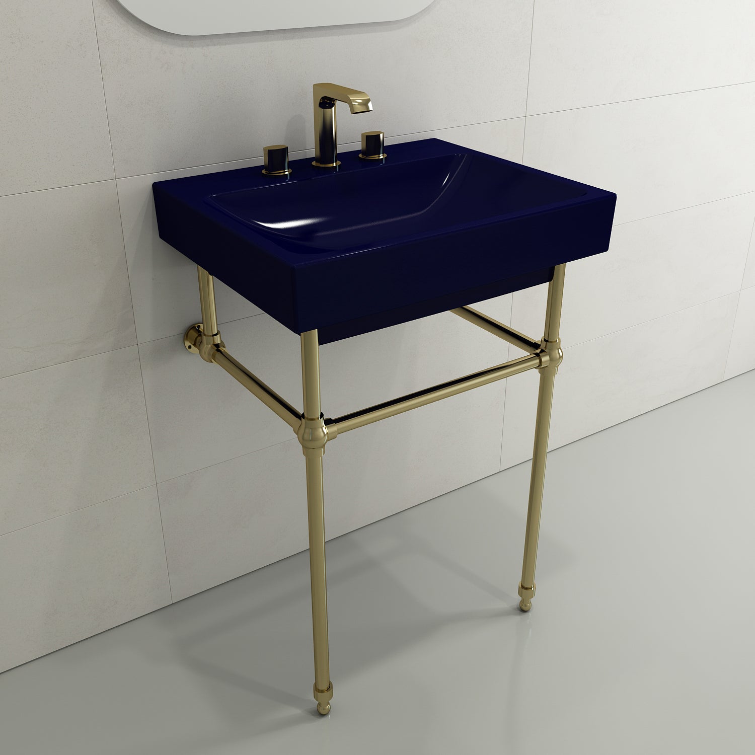 Alternate Image for BOCCHI Scala 24" Rectangle Wallmount Fireclay Bathroom Sink, Sapphire Blue, 3 Faucet Hole, 1077-010-0127