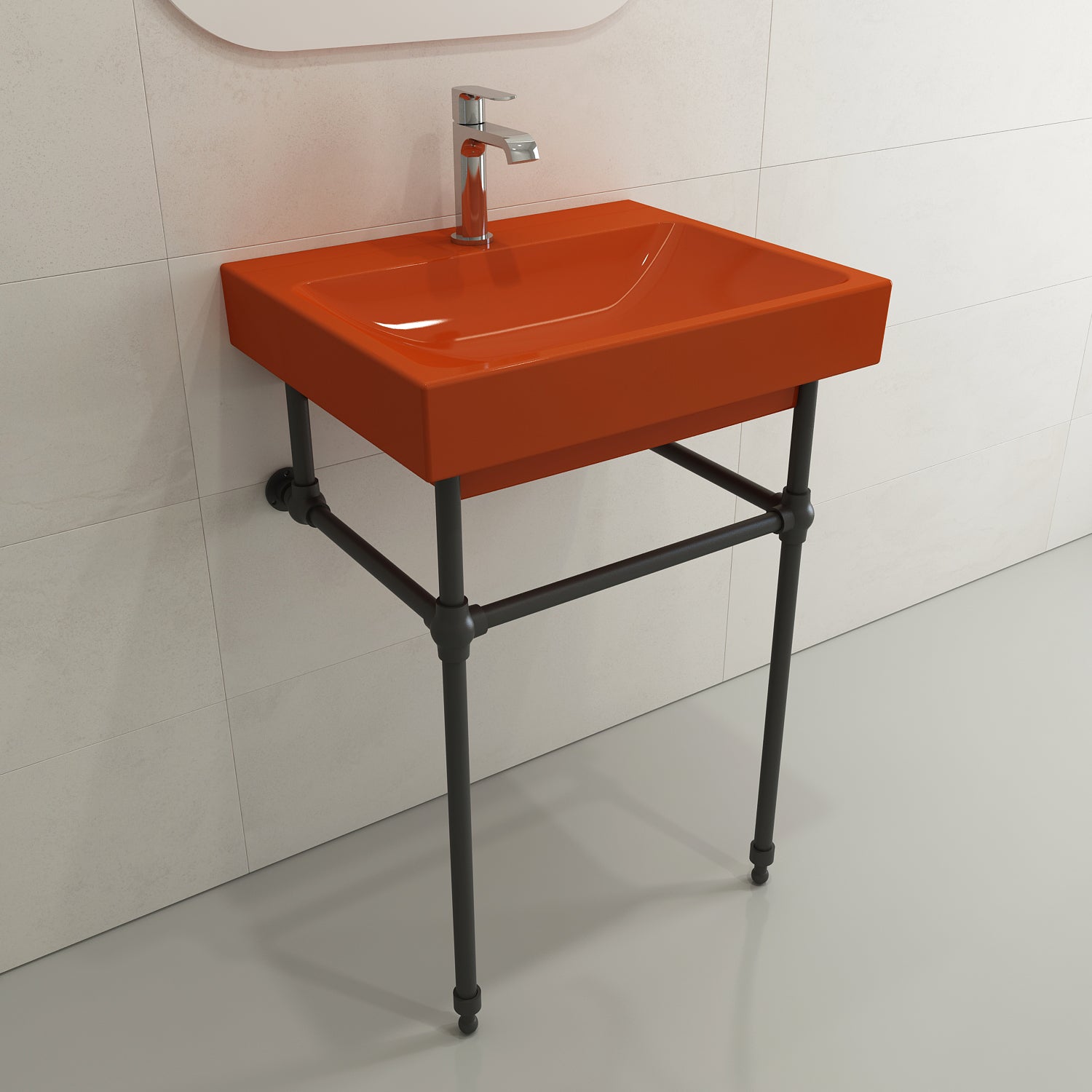 Alternate Image for BOCCHI Scala 24" Rectangle Wallmount Fireclay Bathroom Sink, Orange, Single Faucet Hole, 1077-012-0126