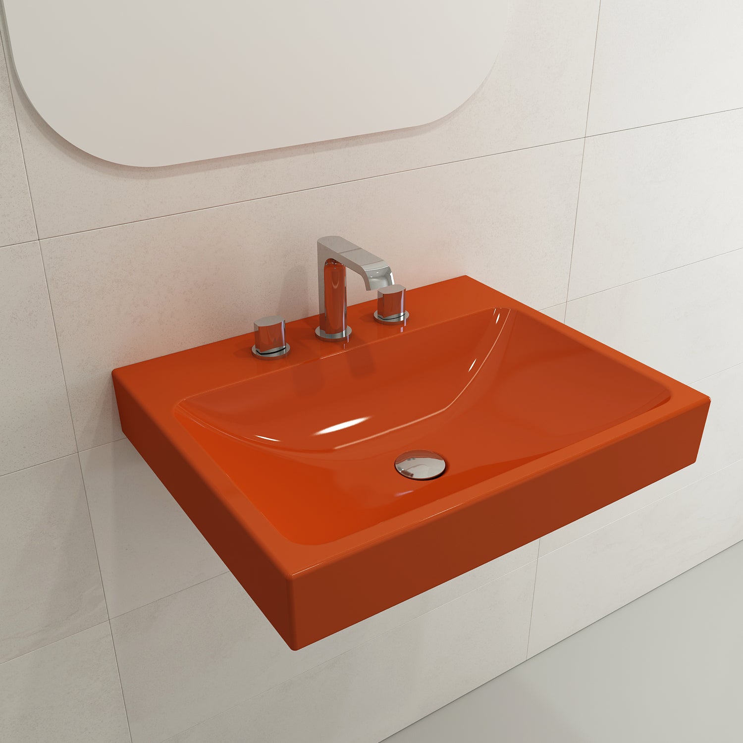 BOCCHI Scala 24" Rectangle Wallmount Fireclay Bathroom Sink, Orange, 3 Faucet Hole, 1077-012-0127