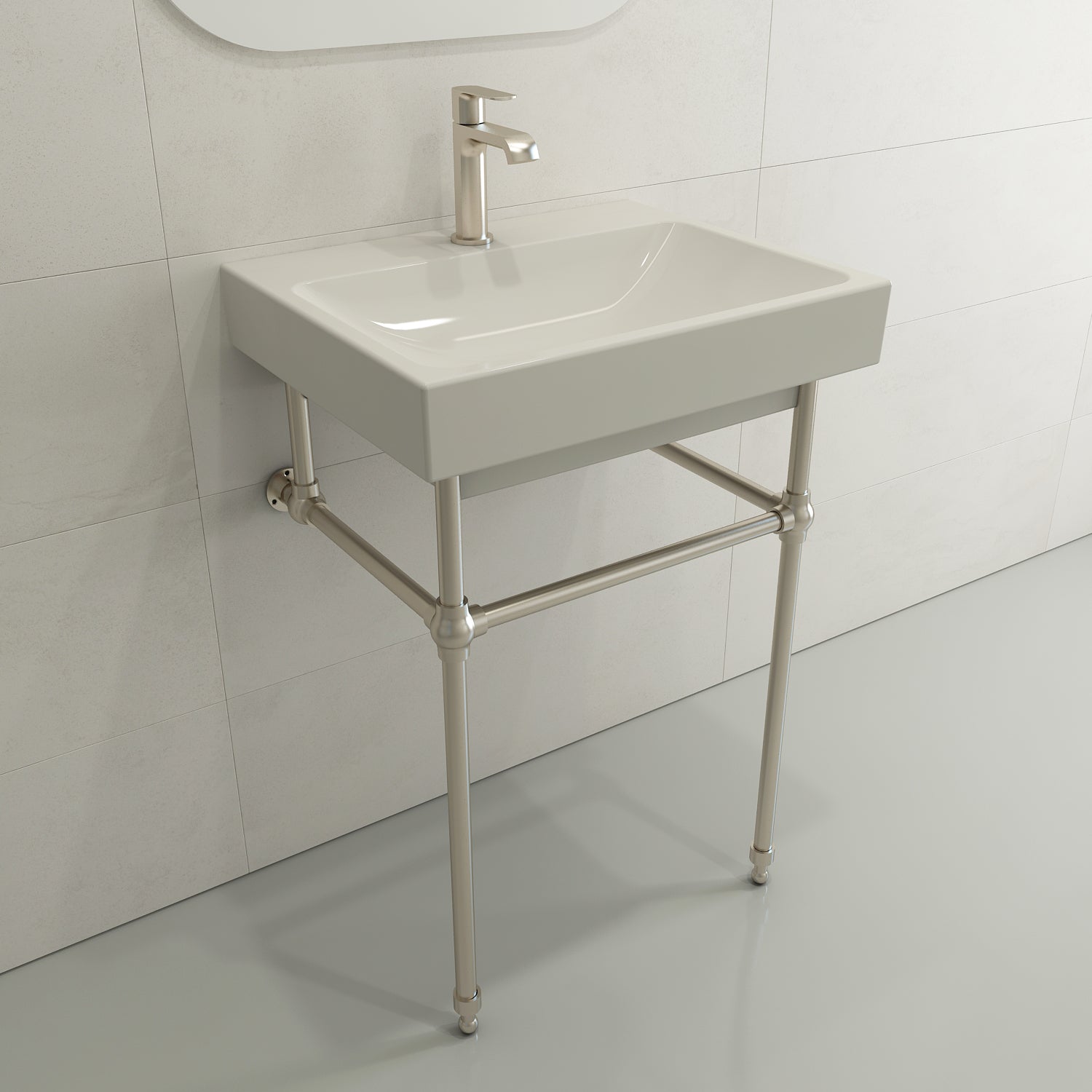 Alternate Image for BOCCHI Scala 24" Rectangle Wallmount Fireclay Bathroom Sink, Biscuit, Single Faucet Hole, 1077-014-0126