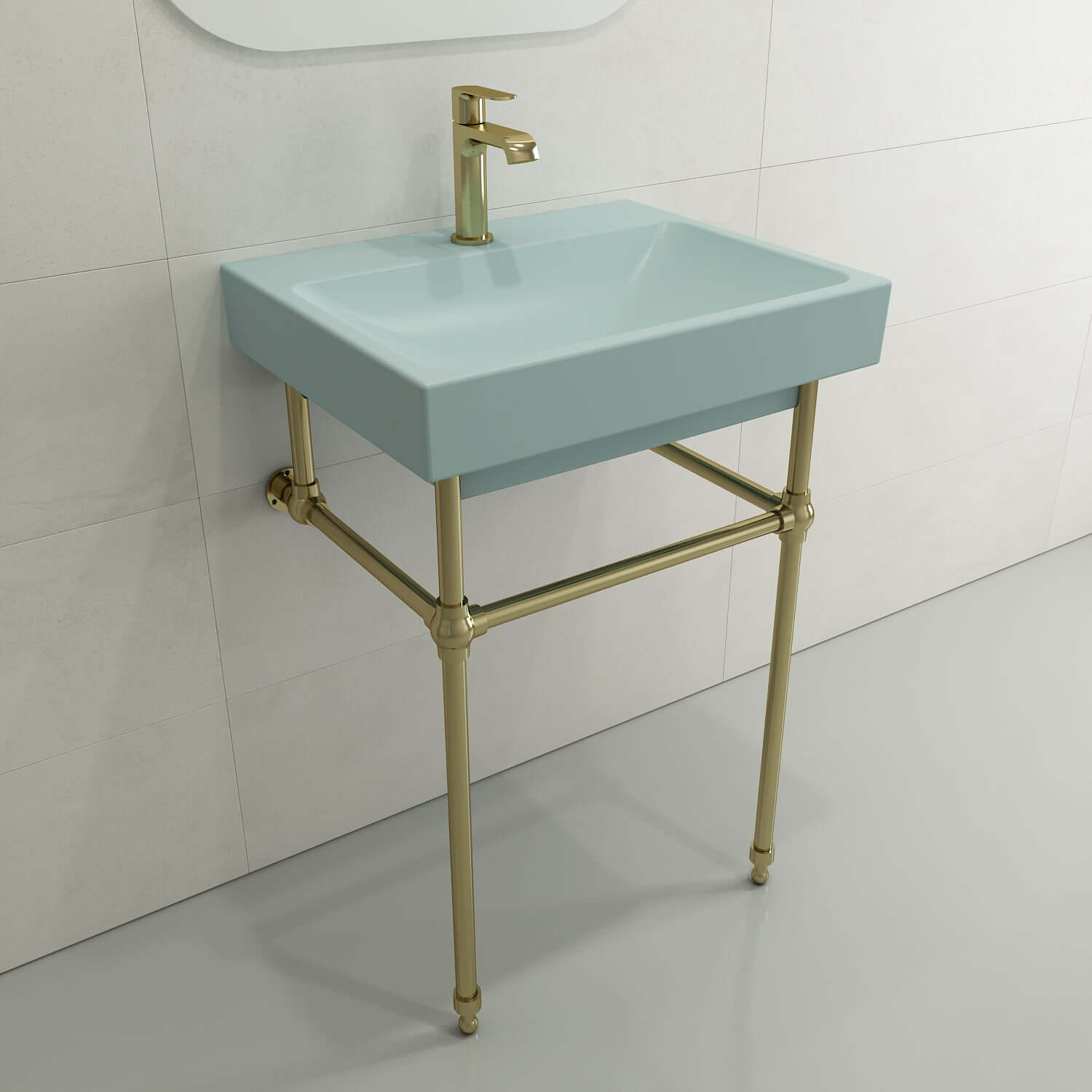 Alternate Image for BOCCHI Scala 24" Rectangle Wallmount Fireclay Bathroom Sink, Matte Ice Blue, Single Faucet Hole, 1077-029-0126