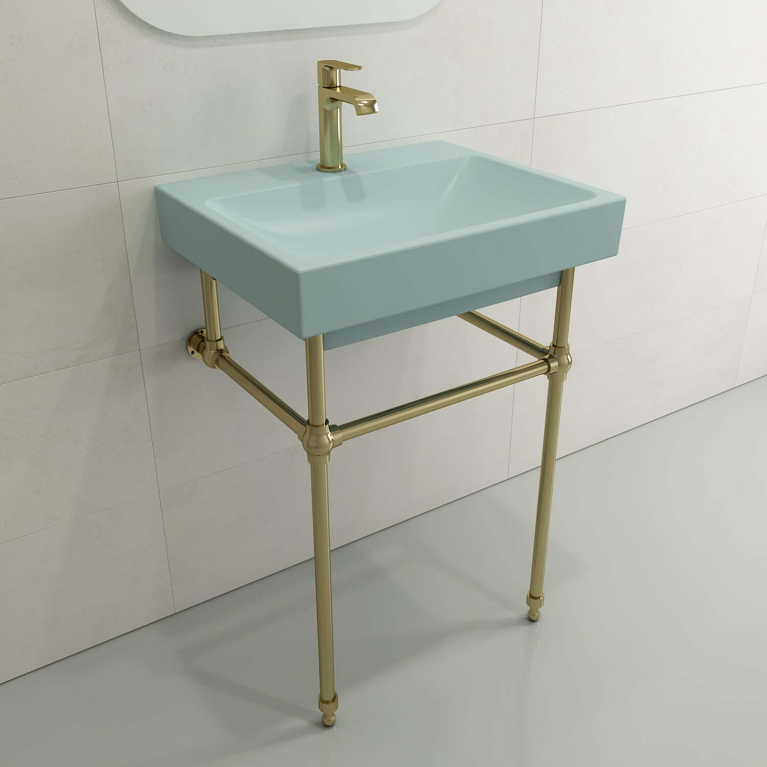 Alternate Image for BOCCHI Scala 24" Rectangle Wallmount Fireclay Bathroom Sink, Matte Ice Blue, Single Faucet Hole, 1077-029-0126
