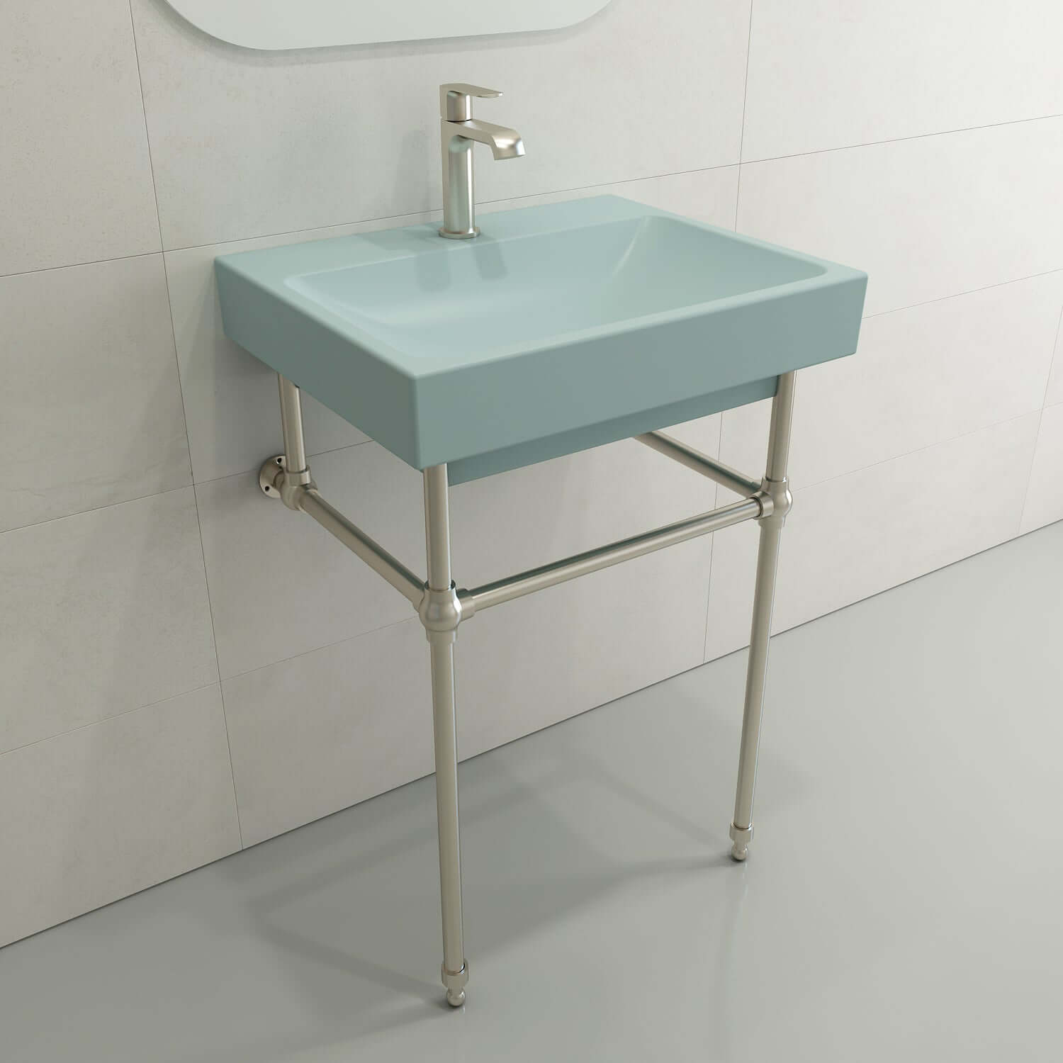 Alternate Image for BOCCHI Scala 24" Rectangle Wallmount Fireclay Bathroom Sink, Matte Ice Blue, Single Faucet Hole, 1077-029-0126