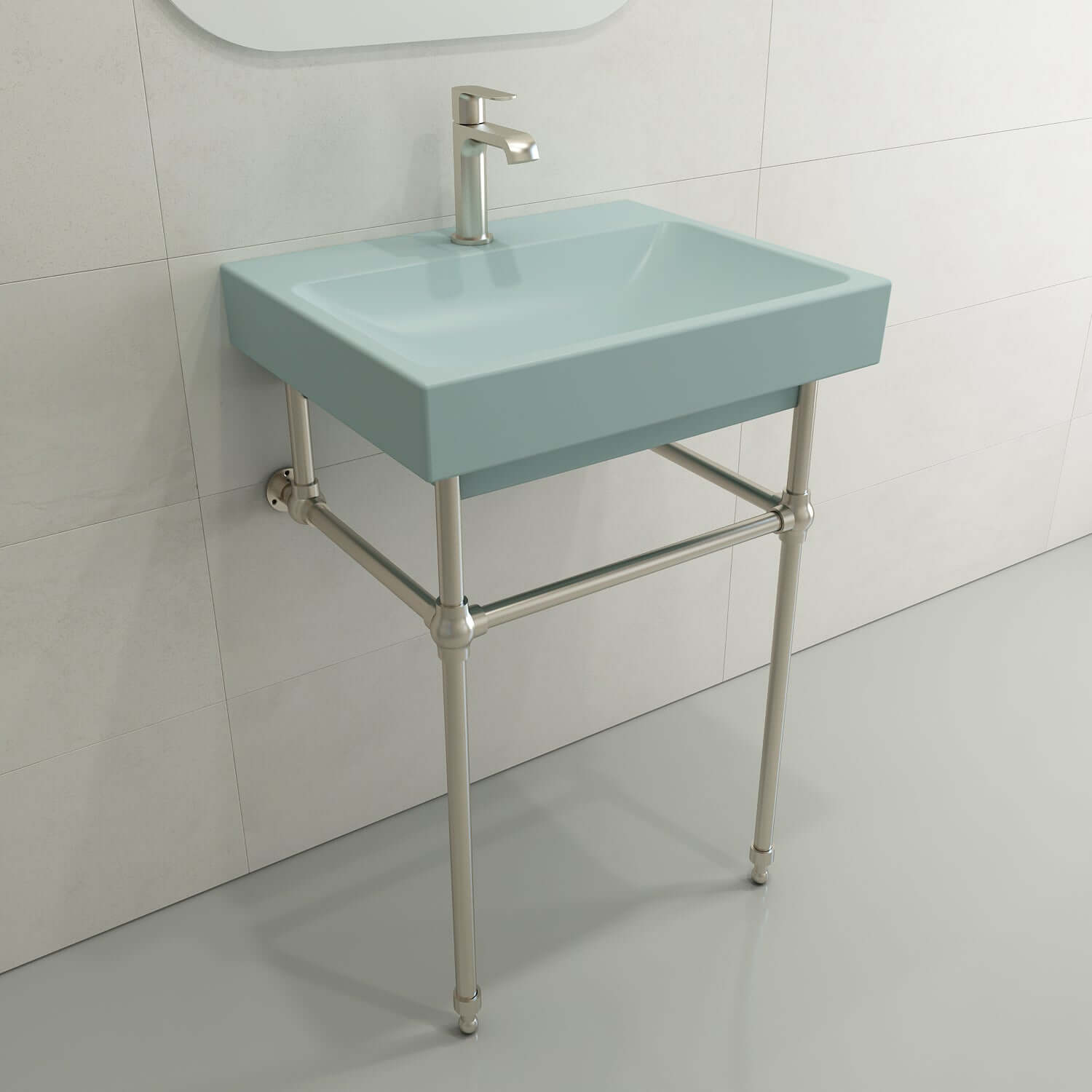 Alternate Image for BOCCHI Scala 24" Rectangle Wallmount Fireclay Bathroom Sink, Matte Ice Blue, Single Faucet Hole, 1077-029-0126