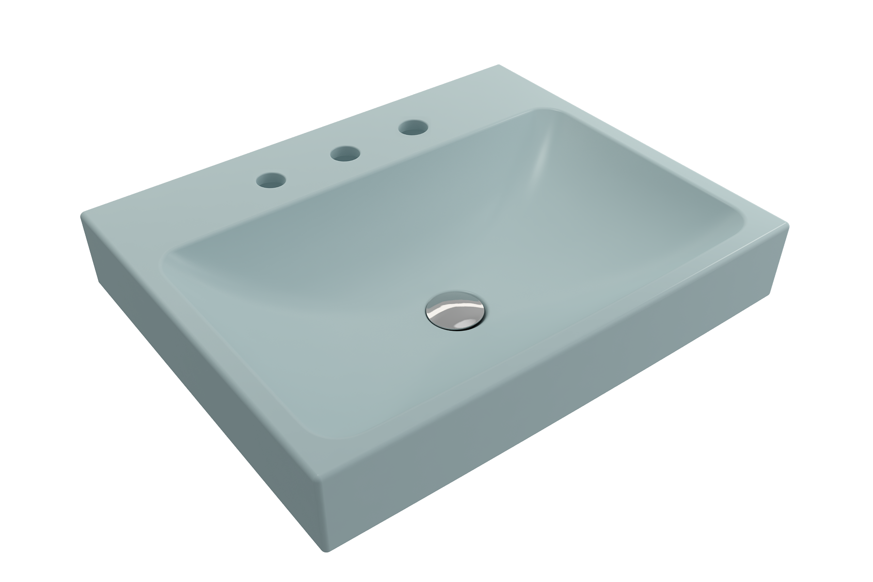 Alternate Image for BOCCHI Scala 24" Rectangle Wallmount Fireclay Bathroom Sink, Matte Ice Blue, 3 Faucet Hole, 1077-029-0127