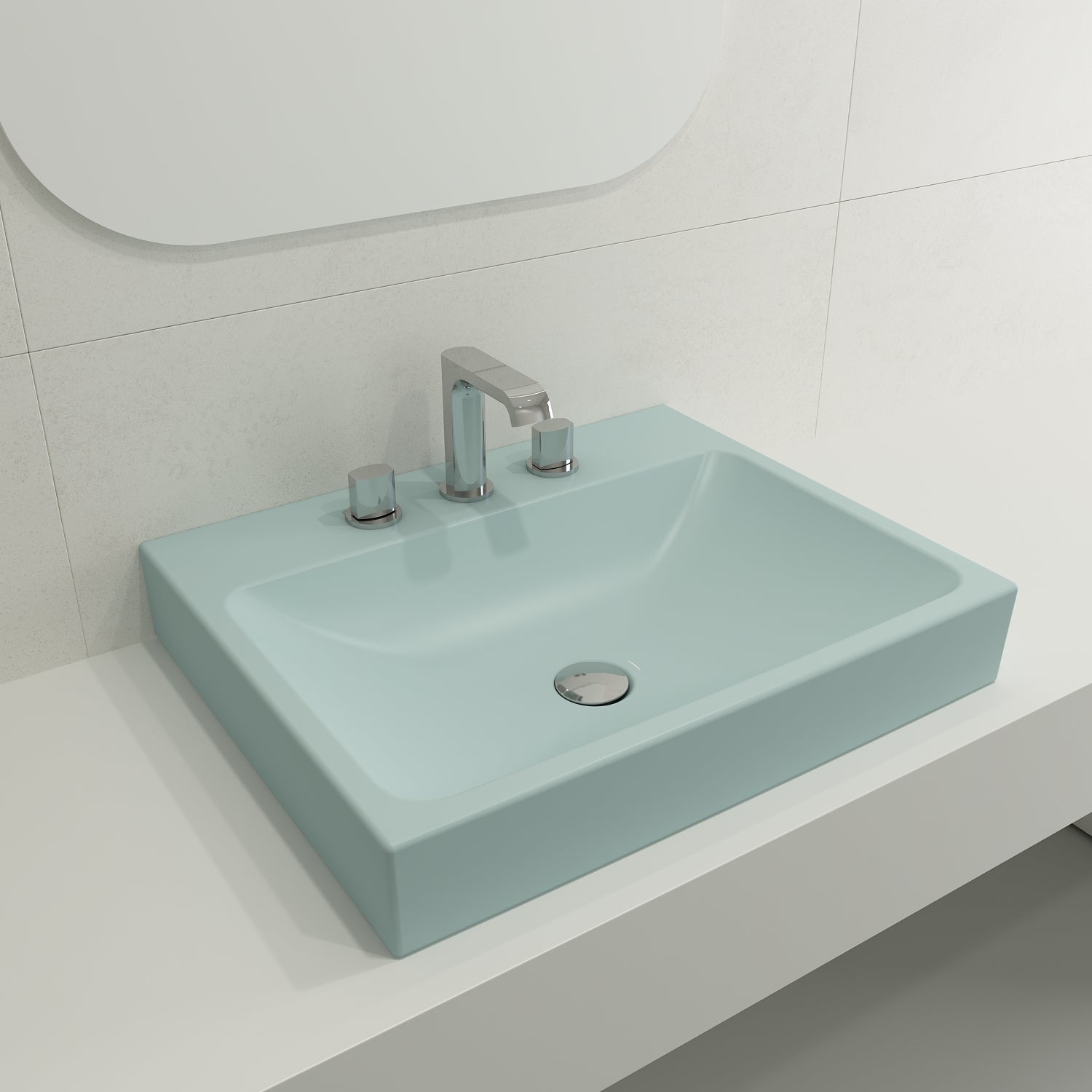 Alternate Image for BOCCHI Scala 24" Rectangle Wallmount Fireclay Bathroom Sink, Matte Ice Blue, 3 Faucet Hole, 1077-029-0127
