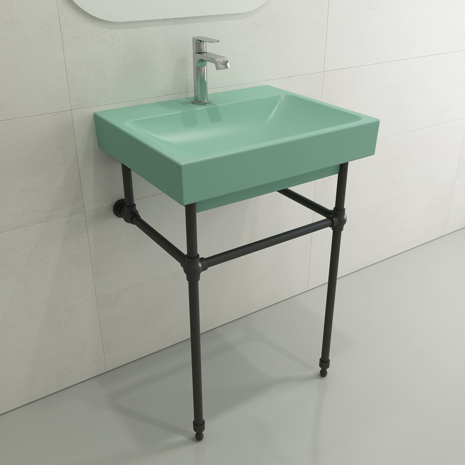Alternate Image for BOCCHI Scala 24" Rectangle Wallmount Fireclay Bathroom Sink, Matte Mint Green, Single Faucet Hole, 1077-033-0126