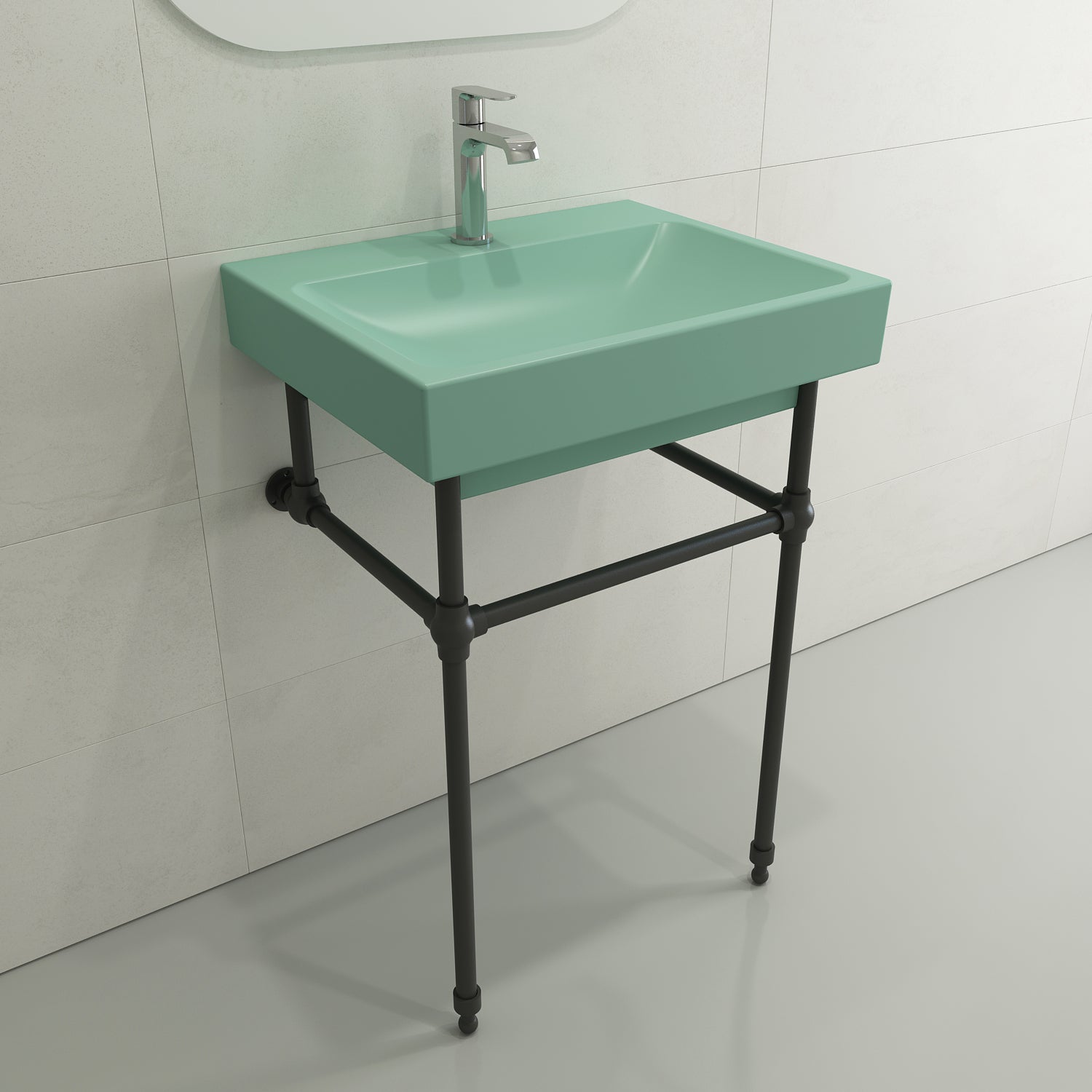 Alternate Image for BOCCHI Scala 24" Rectangle Wallmount Fireclay Bathroom Sink, Matte Mint Green, Single Faucet Hole, 1077-033-0126