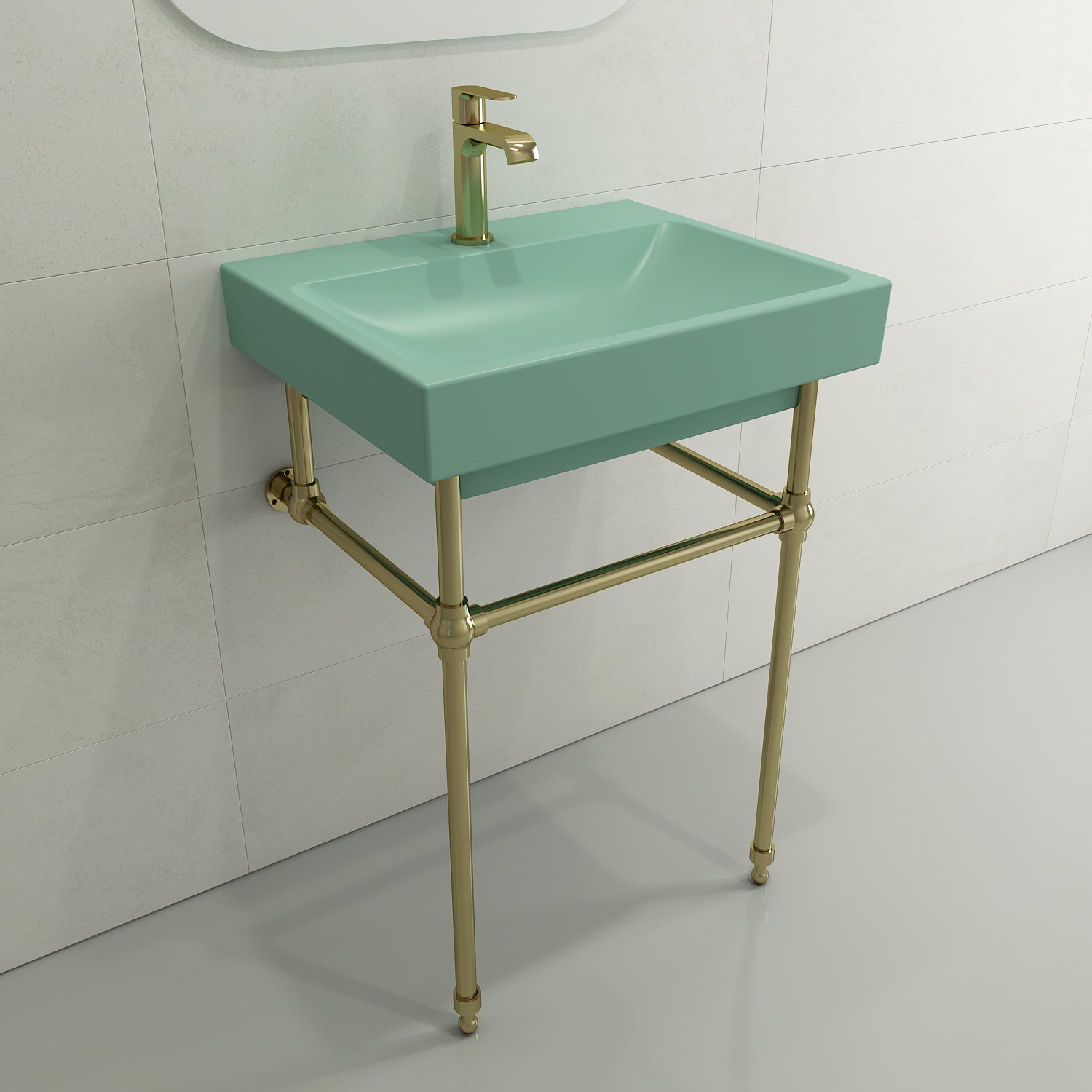 Alternate Image for BOCCHI Scala 24" Rectangle Wallmount Fireclay Bathroom Sink, Matte Mint Green, Single Faucet Hole, 1077-033-0126