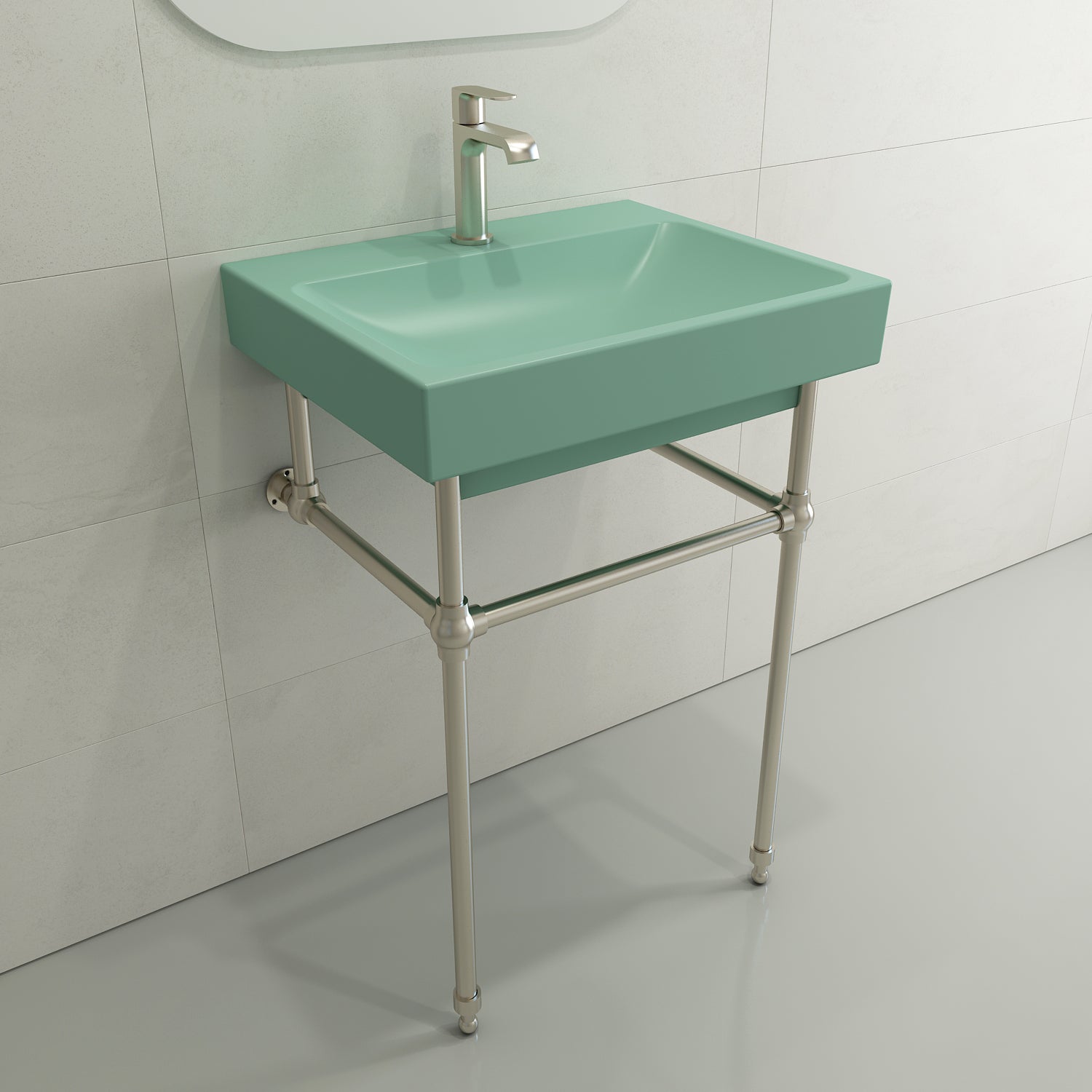 Alternate Image for BOCCHI Scala 24" Rectangle Wallmount Fireclay Bathroom Sink, Matte Mint Green, Single Faucet Hole, 1077-033-0126