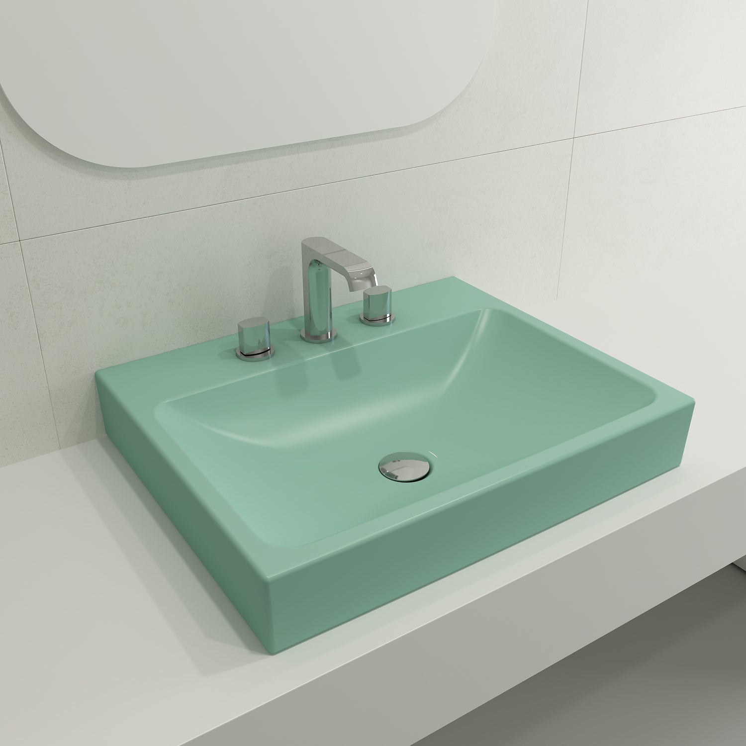 Alternate Image for BOCCHI Scala 24" Rectangle Wallmount Fireclay Bathroom Sink, Matte Mint Green, 3 Faucet Hole, 1077-033-0127