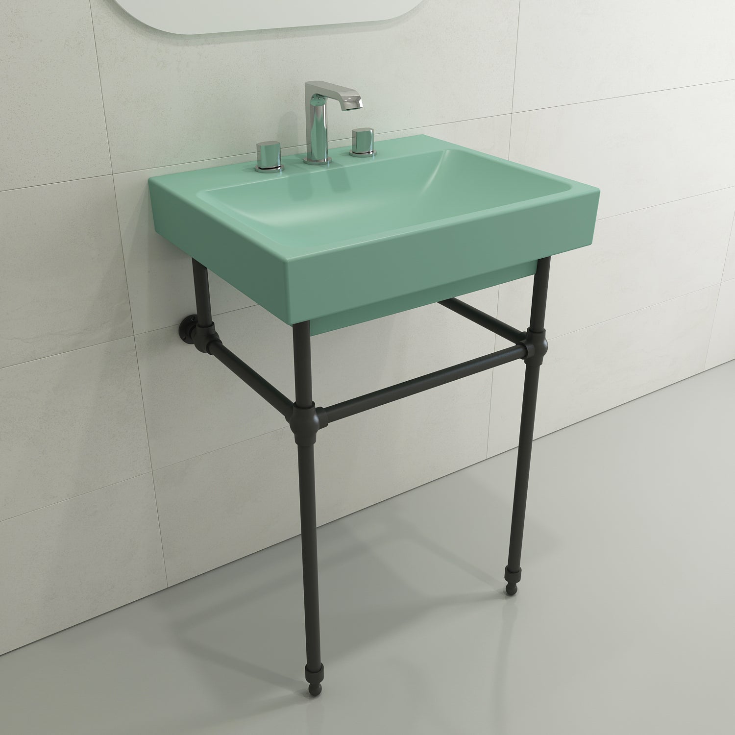 Alternate Image for BOCCHI Scala 24" Rectangle Wallmount Fireclay Bathroom Sink, Matte Mint Green, 3 Faucet Hole, 1077-033-0127