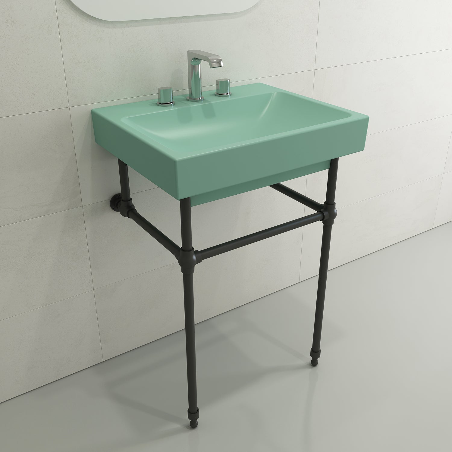 Alternate Image for BOCCHI Scala 24" Rectangle Wallmount Fireclay Bathroom Sink, Matte Mint Green, 3 Faucet Hole, 1077-033-0127