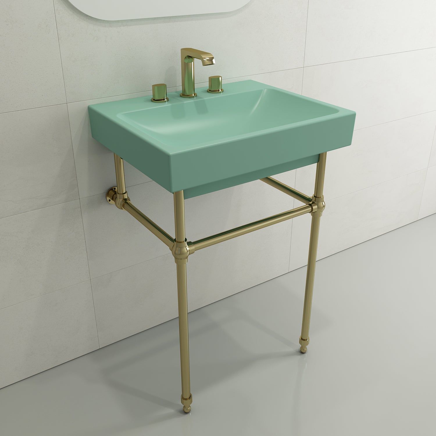 Alternate Image for BOCCHI Scala 24" Rectangle Wallmount Fireclay Bathroom Sink, Matte Mint Green, 3 Faucet Hole, 1077-033-0127