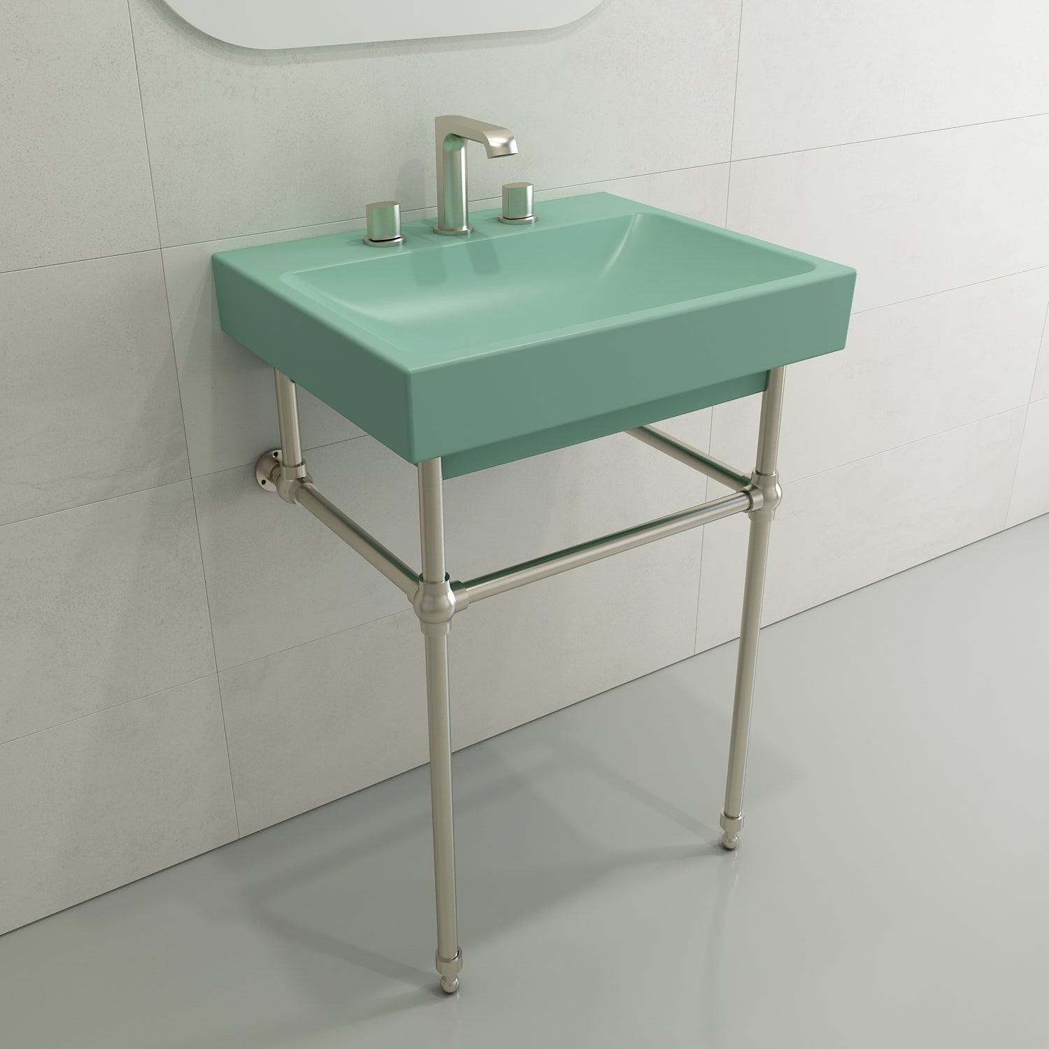 Alternate Image for BOCCHI Scala 24" Rectangle Wallmount Fireclay Bathroom Sink, Matte Mint Green, 3 Faucet Hole, 1077-033-0127