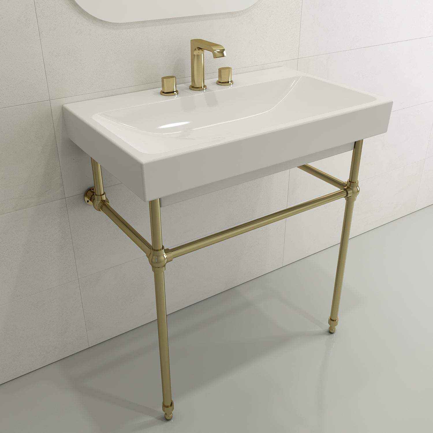 Alternate Image for BOCCHI Scala 32" Rectangle Wallmount Fireclay Bathroom Sink, White, 3 Faucet Hole, 1078-001-0127