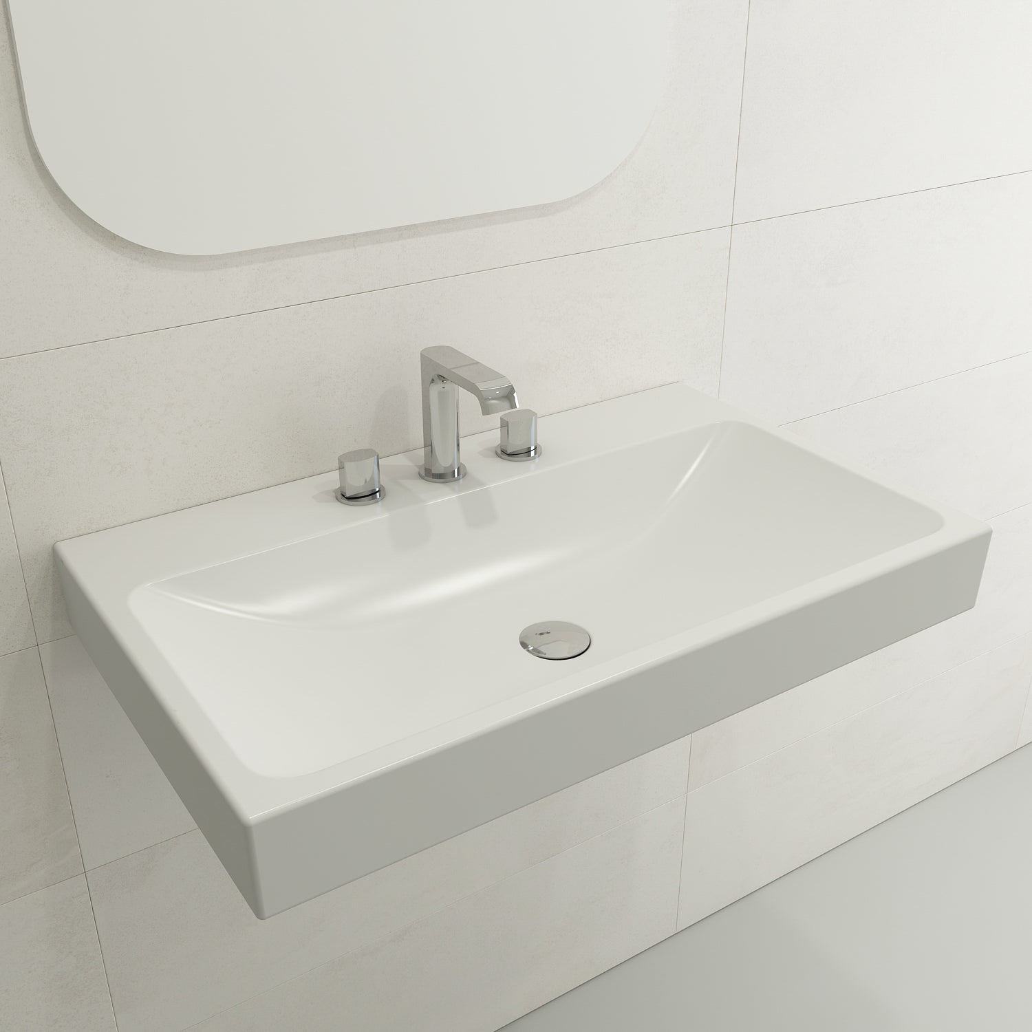 Alternate Image for BOCCHI Scala 32" Rectangle Wallmount Fireclay Bathroom Sink, Matte White, 3 Faucet Hole, 1078-002-0127