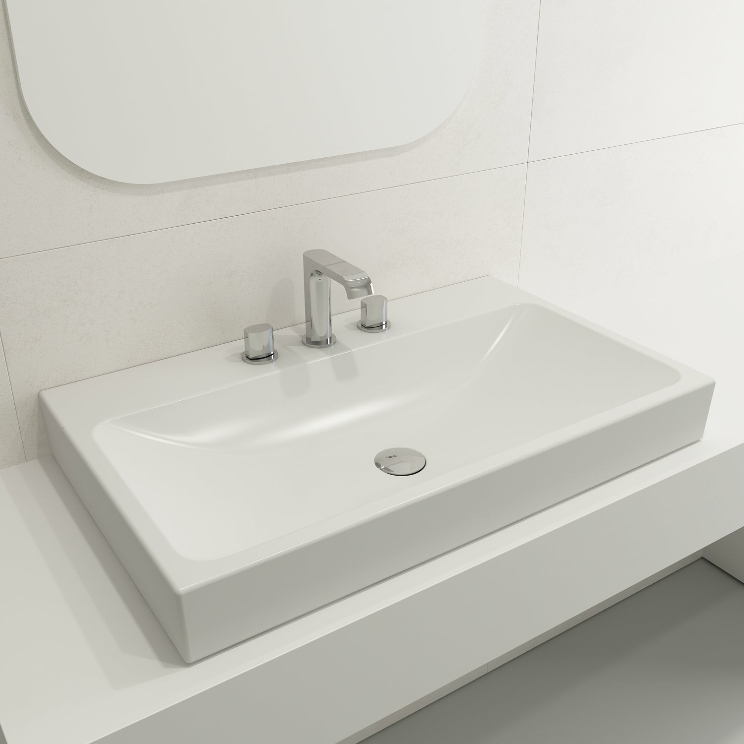 Alternate Image for BOCCHI Scala 32" Rectangle Wallmount Fireclay Bathroom Sink, Matte White, 3 Faucet Hole, 1078-002-0127