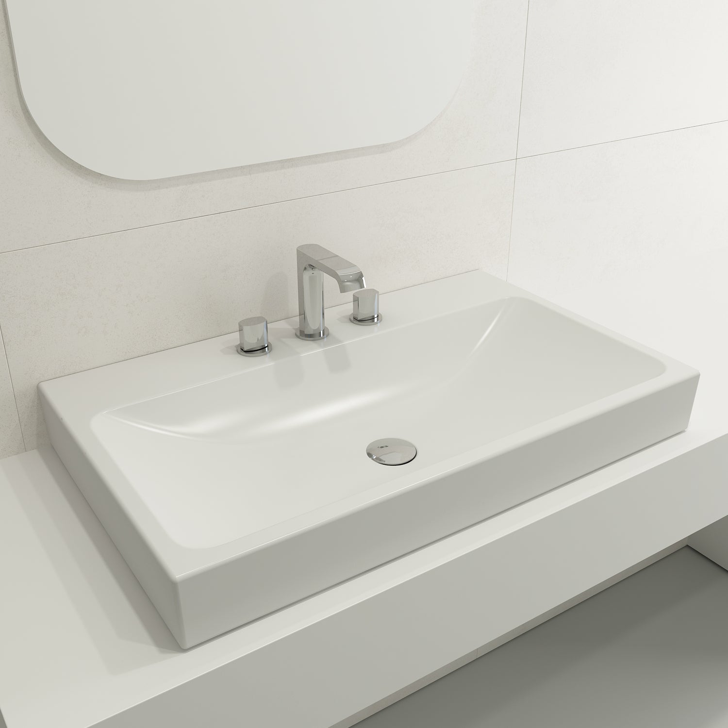 Alternate Image for BOCCHI Scala 32" Rectangle Wallmount Fireclay Bathroom Sink, Matte White, 3 Faucet Hole, 1078-002-0127