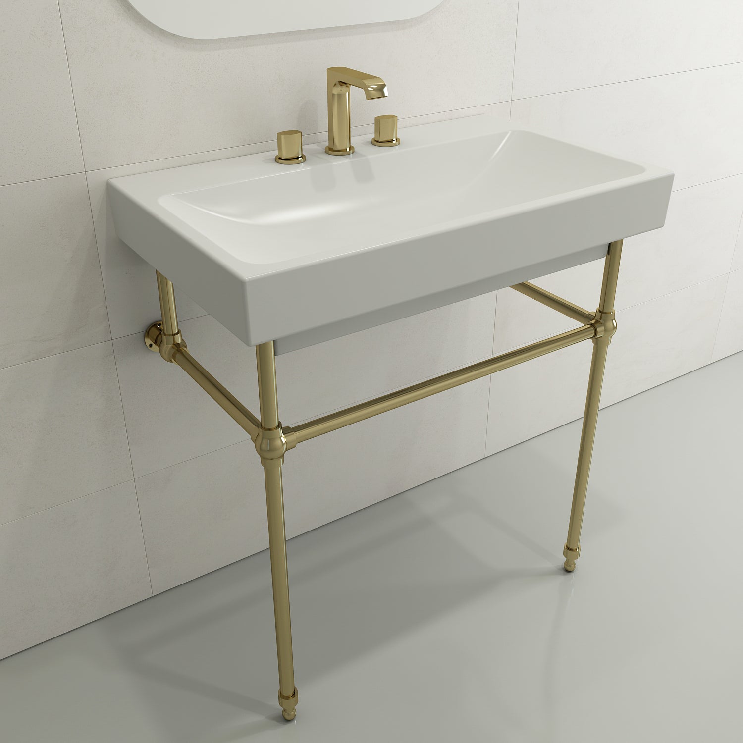 Alternate Image for BOCCHI Scala 32" Rectangle Wallmount Fireclay Bathroom Sink, Matte White, 3 Faucet Hole, 1078-002-0127