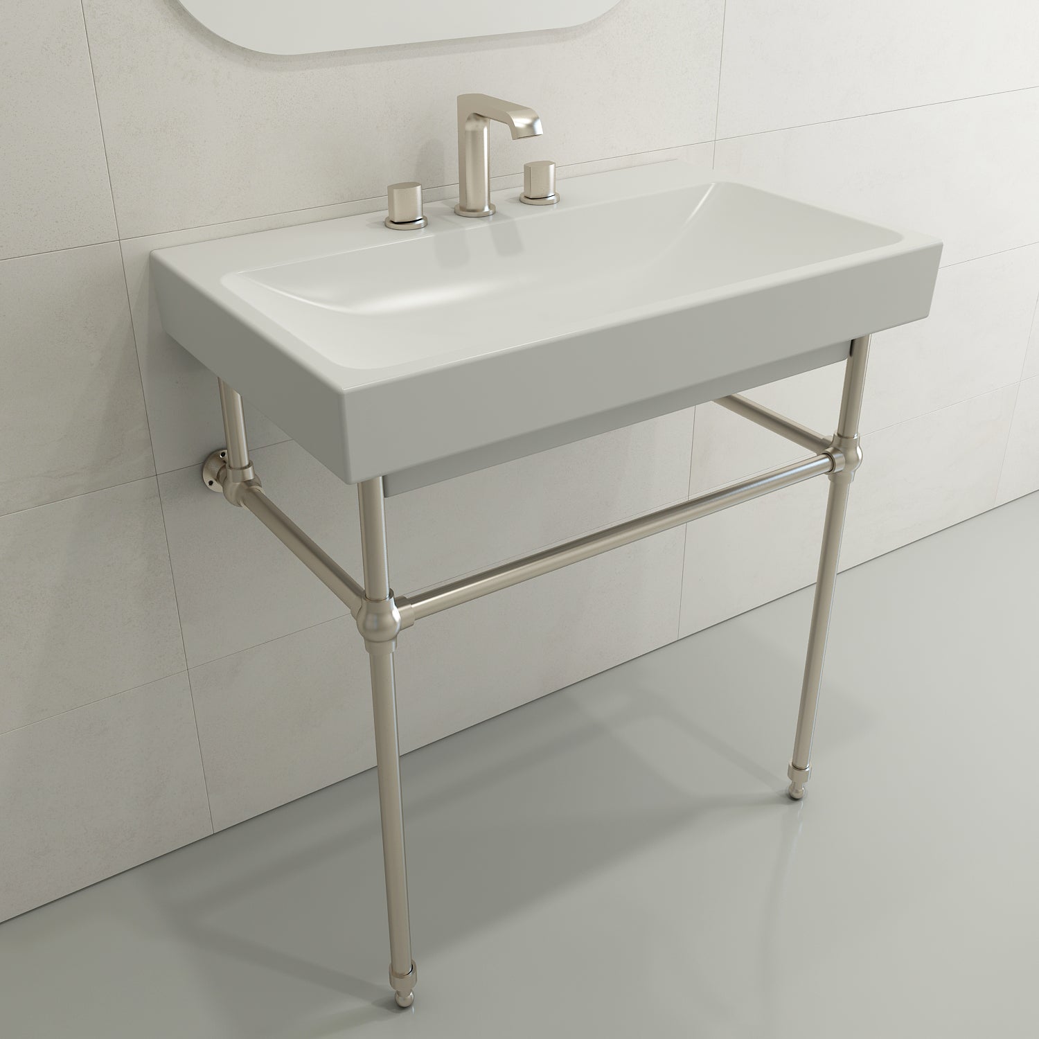 Alternate Image for BOCCHI Scala 32" Rectangle Wallmount Fireclay Bathroom Sink, Matte White, 3 Faucet Hole, 1078-002-0127