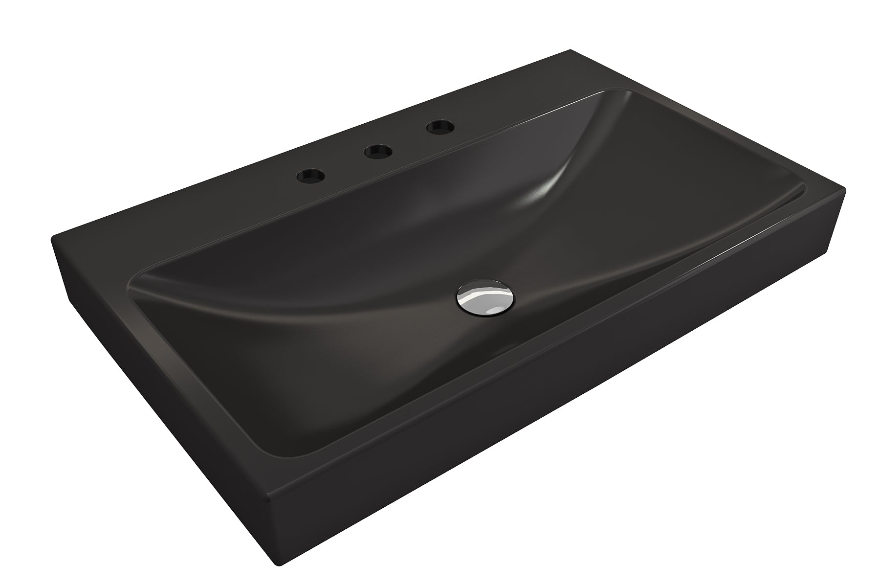 Alternate Image for BOCCHI Scala 32" Rectangle Wallmount Fireclay Bathroom Sink, Matte Black, 3 Faucet Hole, 1078-004-0127