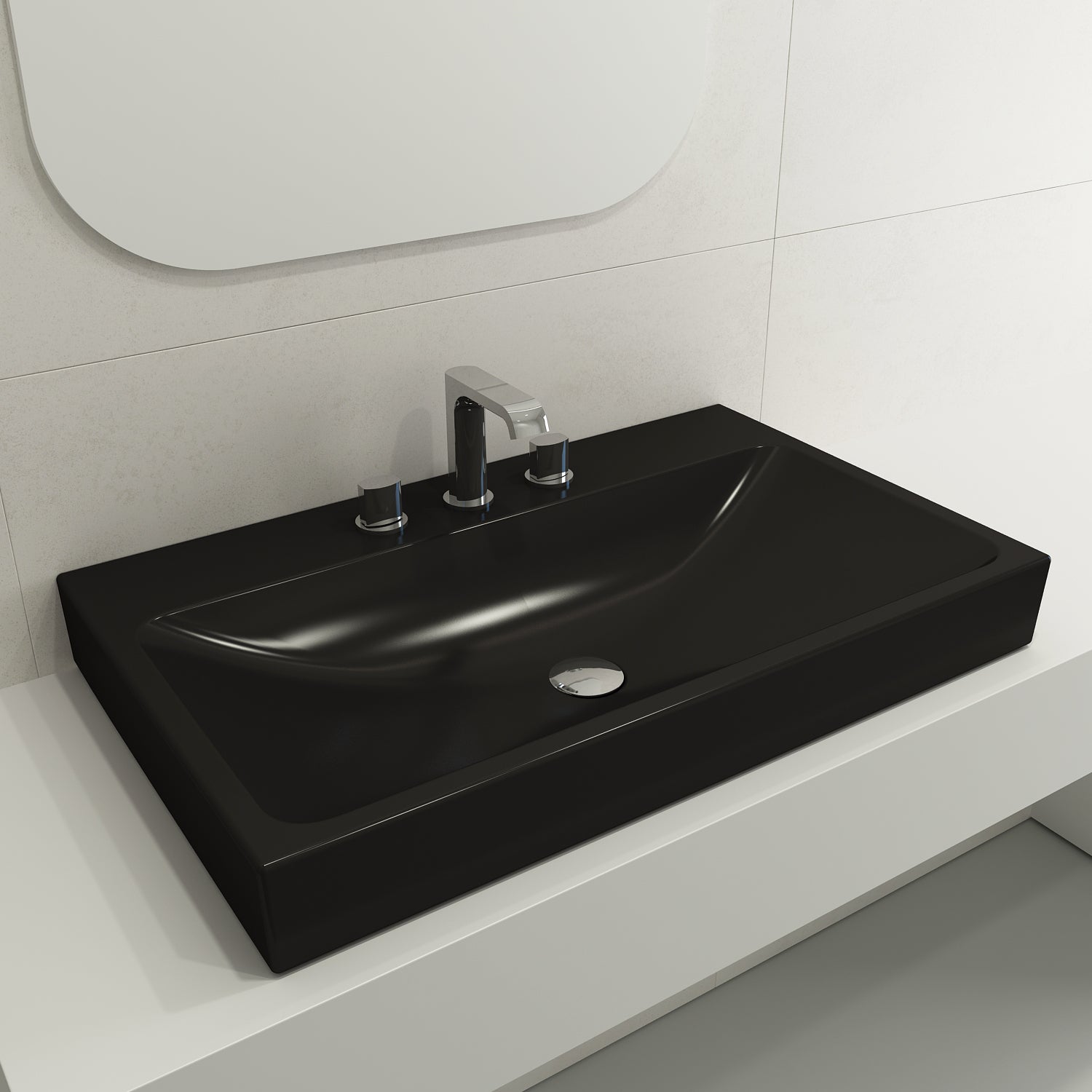 Alternate Image for BOCCHI Scala 32" Rectangle Wallmount Fireclay Bathroom Sink, Matte Black, 3 Faucet Hole, 1078-004-0127