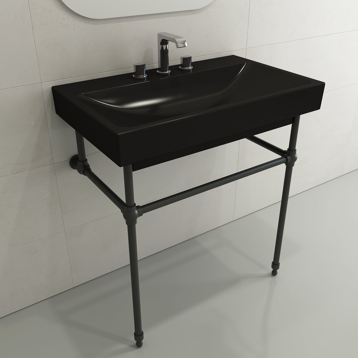 Alternate Image for BOCCHI Scala 32" Rectangle Wallmount Fireclay Bathroom Sink, Matte Black, 3 Faucet Hole, 1078-004-0127