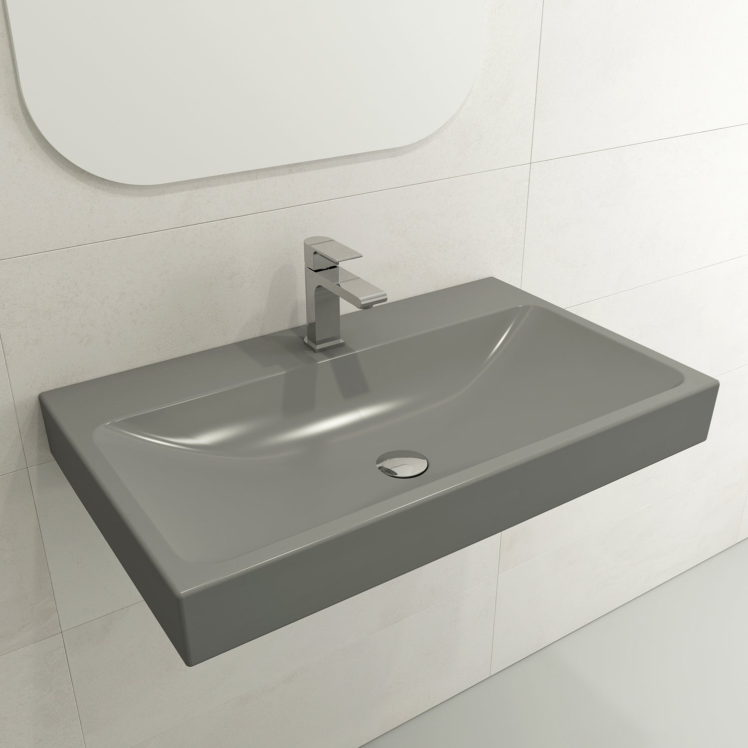 Alternate Image for BOCCHI Scala 32" Rectangle Wallmount Fireclay Bathroom Sink, Matte Gray, Single Faucet Hole, 1078-006-0126