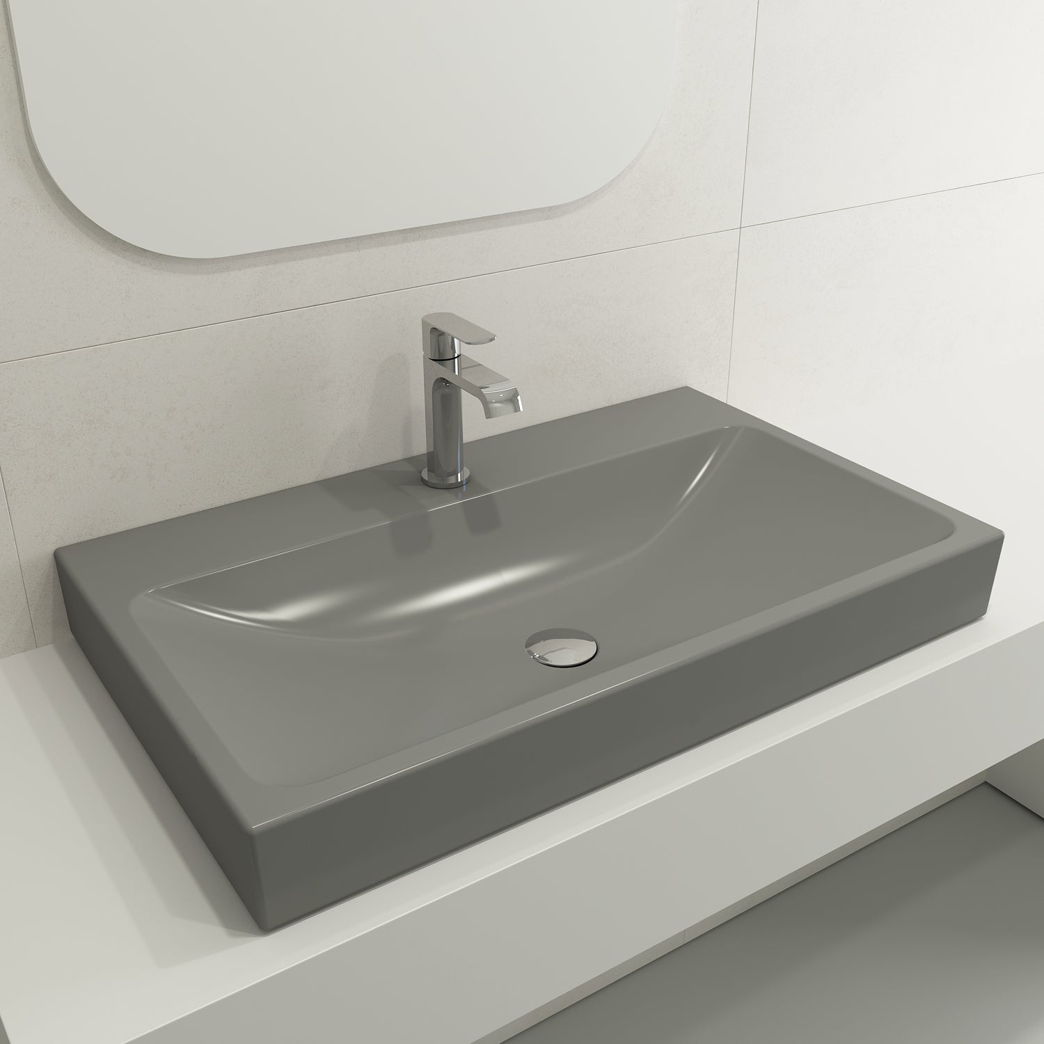 Alternate Image for BOCCHI Scala 32" Rectangle Wallmount Fireclay Bathroom Sink, Matte Gray, Single Faucet Hole, 1078-006-0126