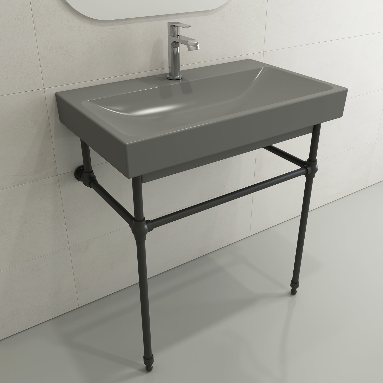 Alternate Image for BOCCHI Scala 32" Rectangle Wallmount Fireclay Bathroom Sink, Matte Gray, Single Faucet Hole, 1078-006-0126