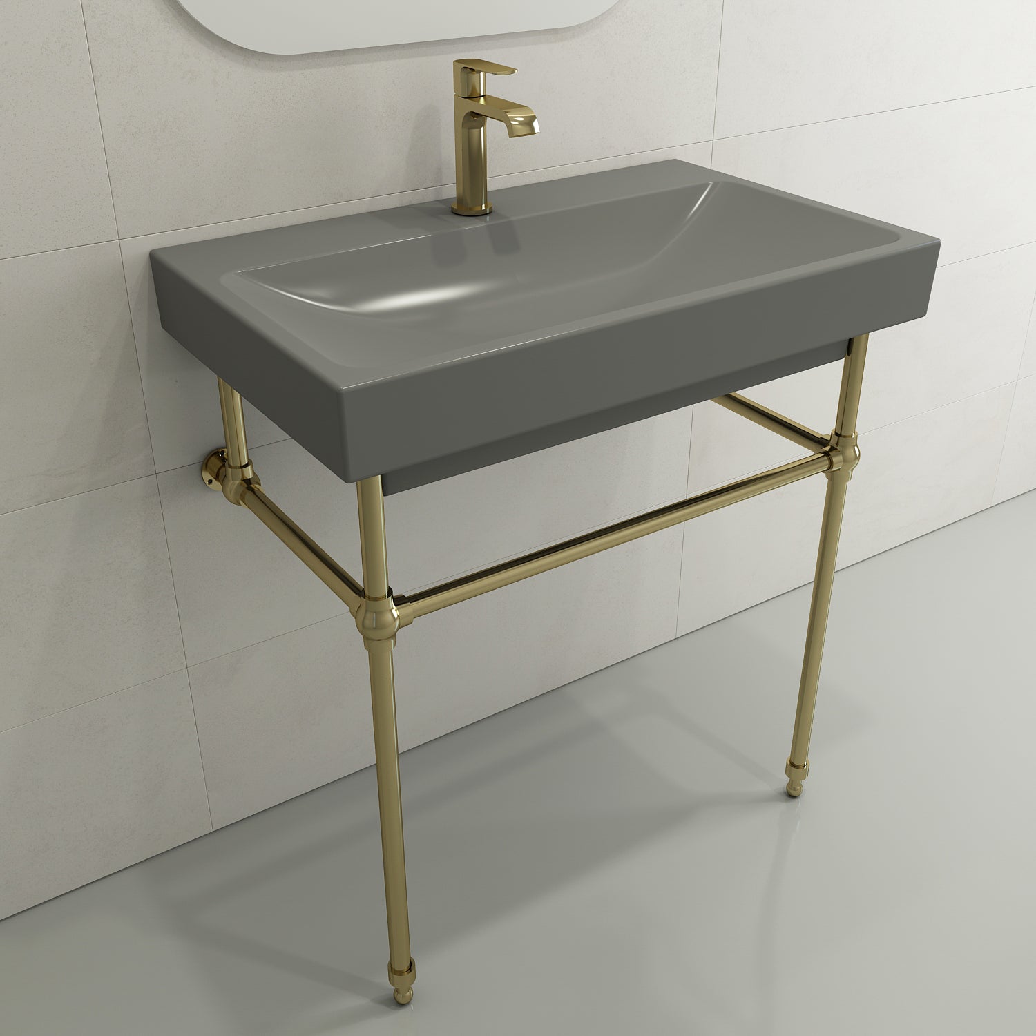 Alternate Image for BOCCHI Scala 32" Rectangle Wallmount Fireclay Bathroom Sink, Matte Gray, Single Faucet Hole, 1078-006-0126