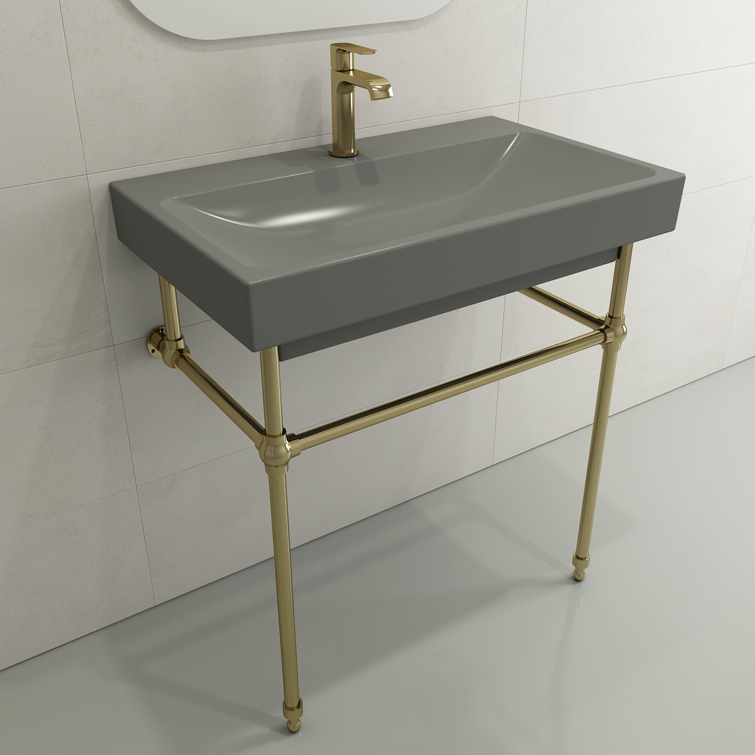 Alternate Image for BOCCHI Scala 32" Rectangle Wallmount Fireclay Bathroom Sink, Matte Gray, Single Faucet Hole, 1078-006-0126