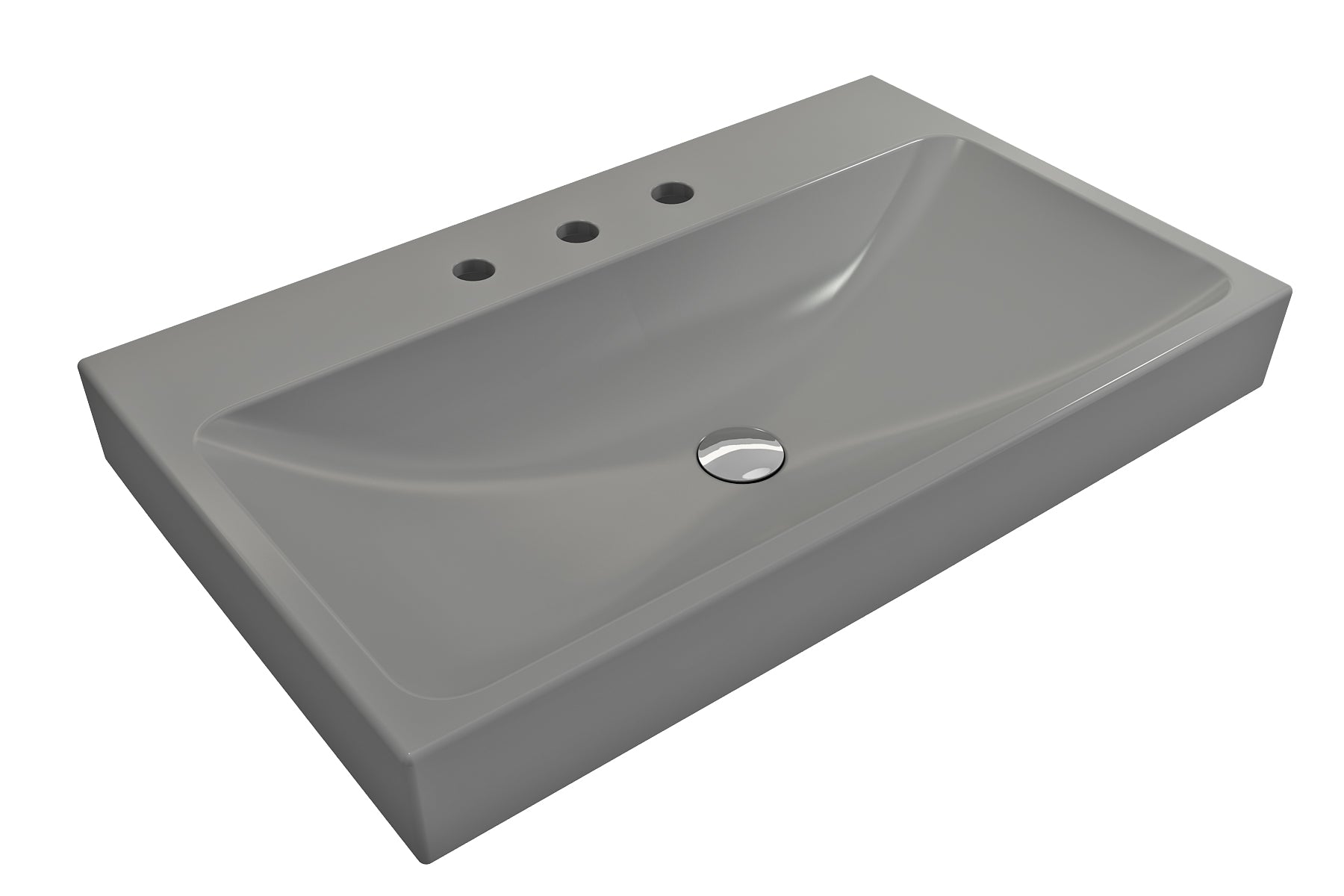 Alternate Image for BOCCHI Scala 32" Rectangle Wallmount Fireclay Bathroom Sink, Matte Gray, 3 Faucet Hole, 1078-006-0127