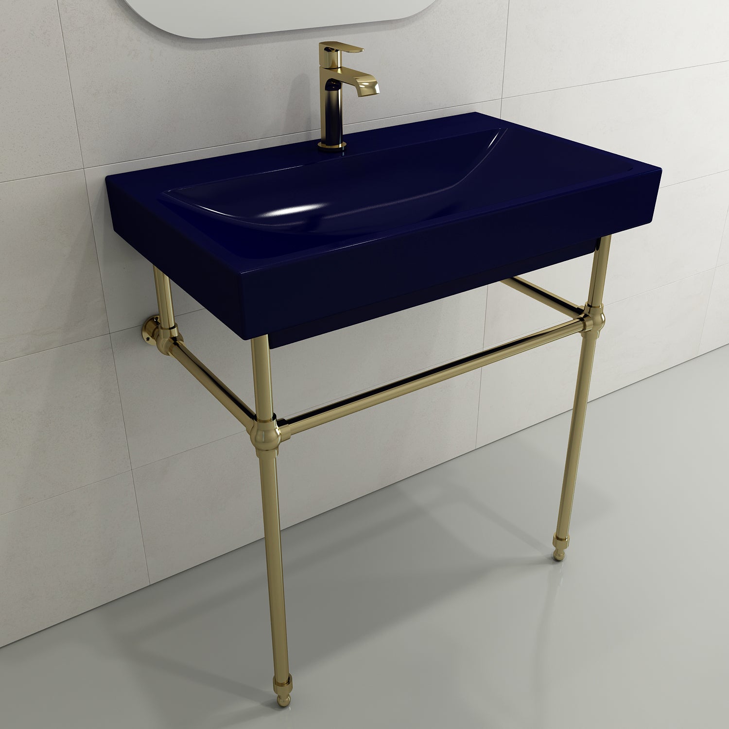 Alternate Image for BOCCHI Scala 32" Rectangle Wallmount Fireclay Bathroom Sink, Sapphire Blue, Single Faucet Hole, 1078-010-0126