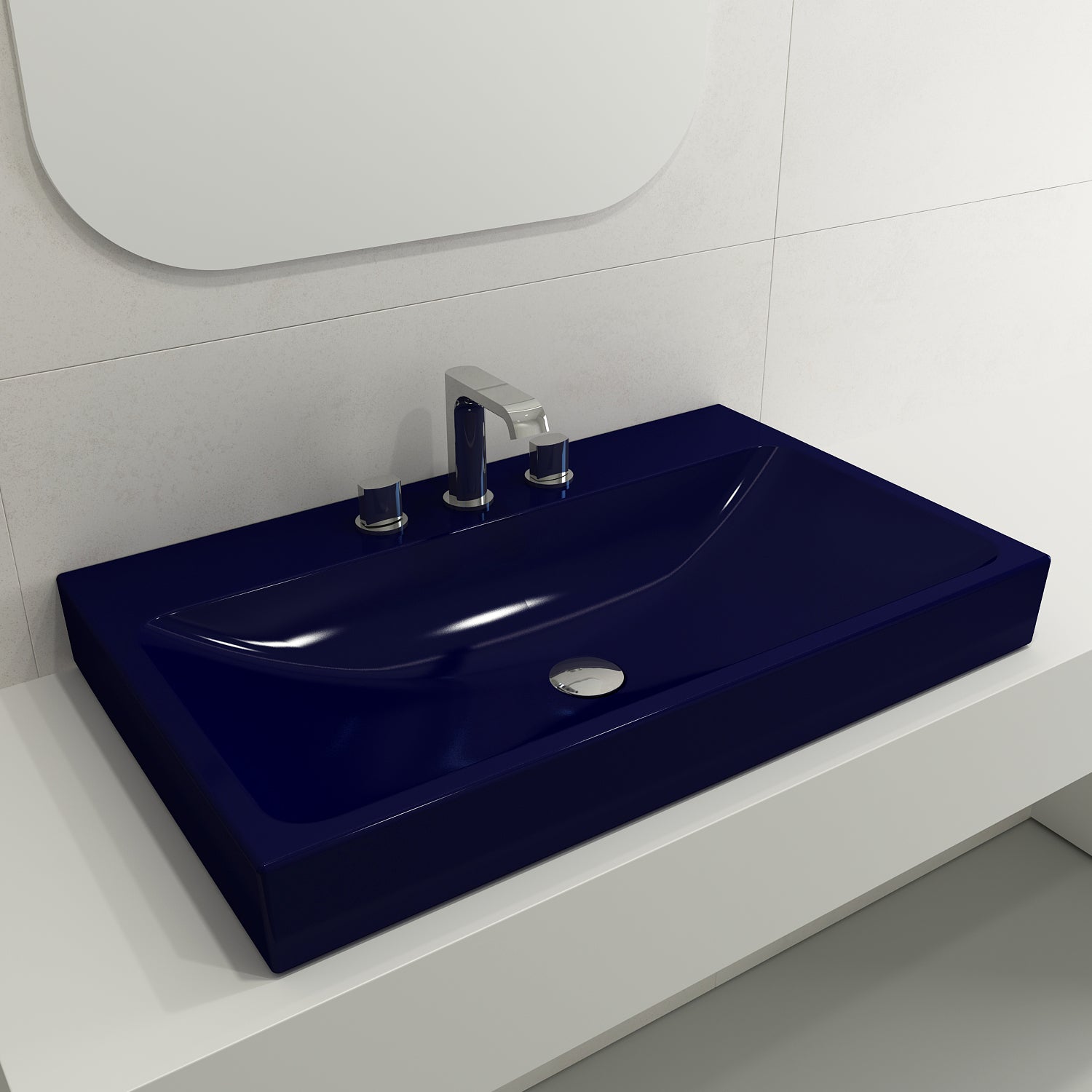 Alternate Image for BOCCHI Scala 32" Rectangle Wallmount Fireclay Bathroom Sink, Sapphire Blue, 3 Faucet Hole, 1078-010-0127