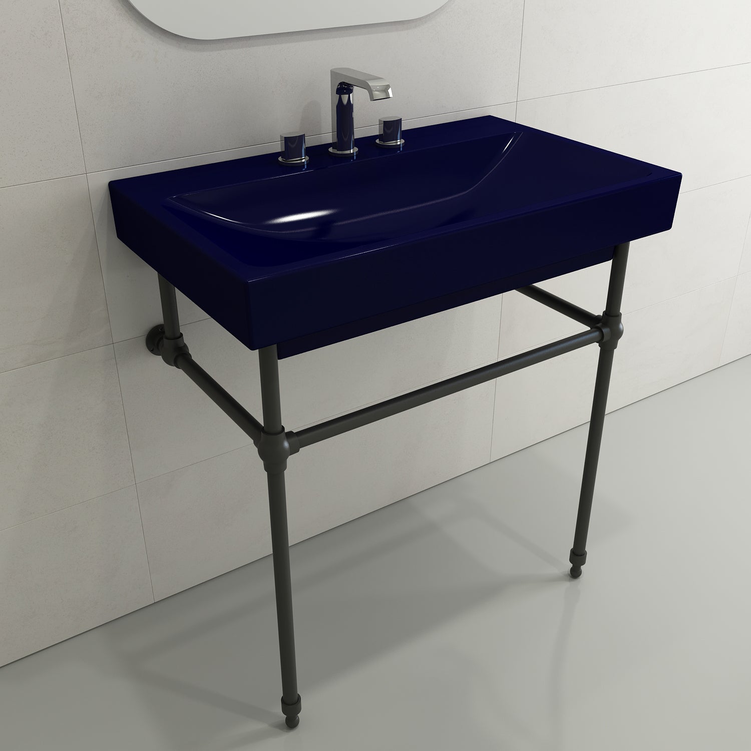 Alternate Image for BOCCHI Scala 32" Rectangle Wallmount Fireclay Bathroom Sink, Sapphire Blue, 3 Faucet Hole, 1078-010-0127