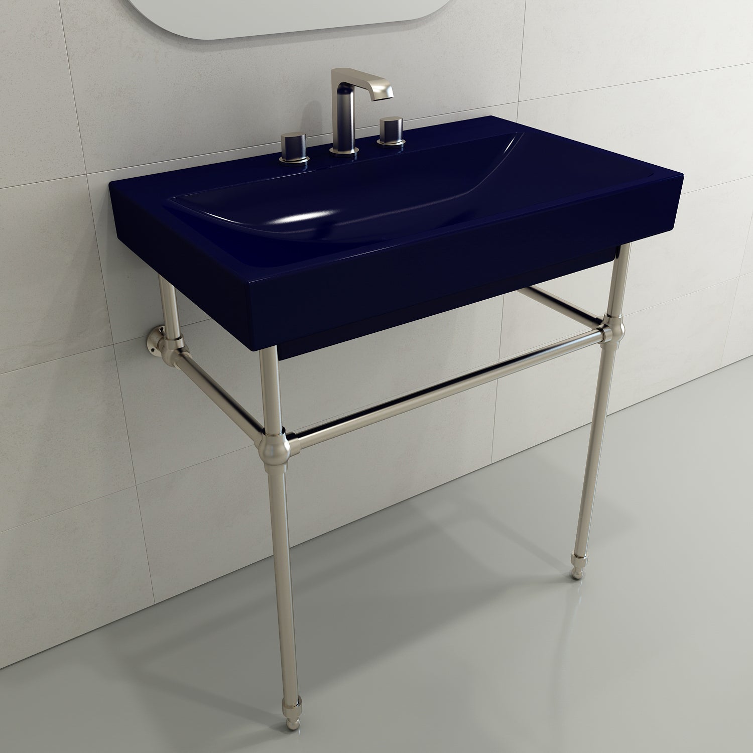 Alternate Image for BOCCHI Scala 32" Rectangle Wallmount Fireclay Bathroom Sink, Sapphire Blue, 3 Faucet Hole, 1078-010-0127