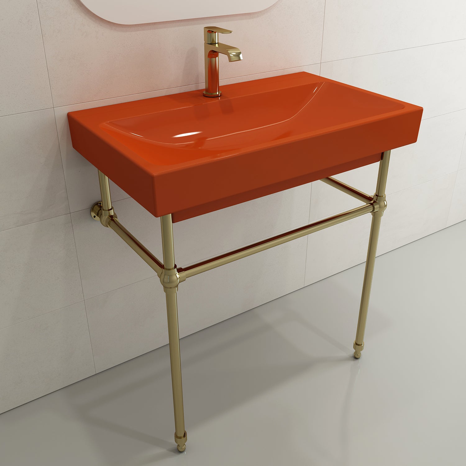 Alternate Image for BOCCHI Scala 32" Rectangle Wallmount Fireclay Bathroom Sink, Orange, Single Faucet Hole, 1078-012-0126
