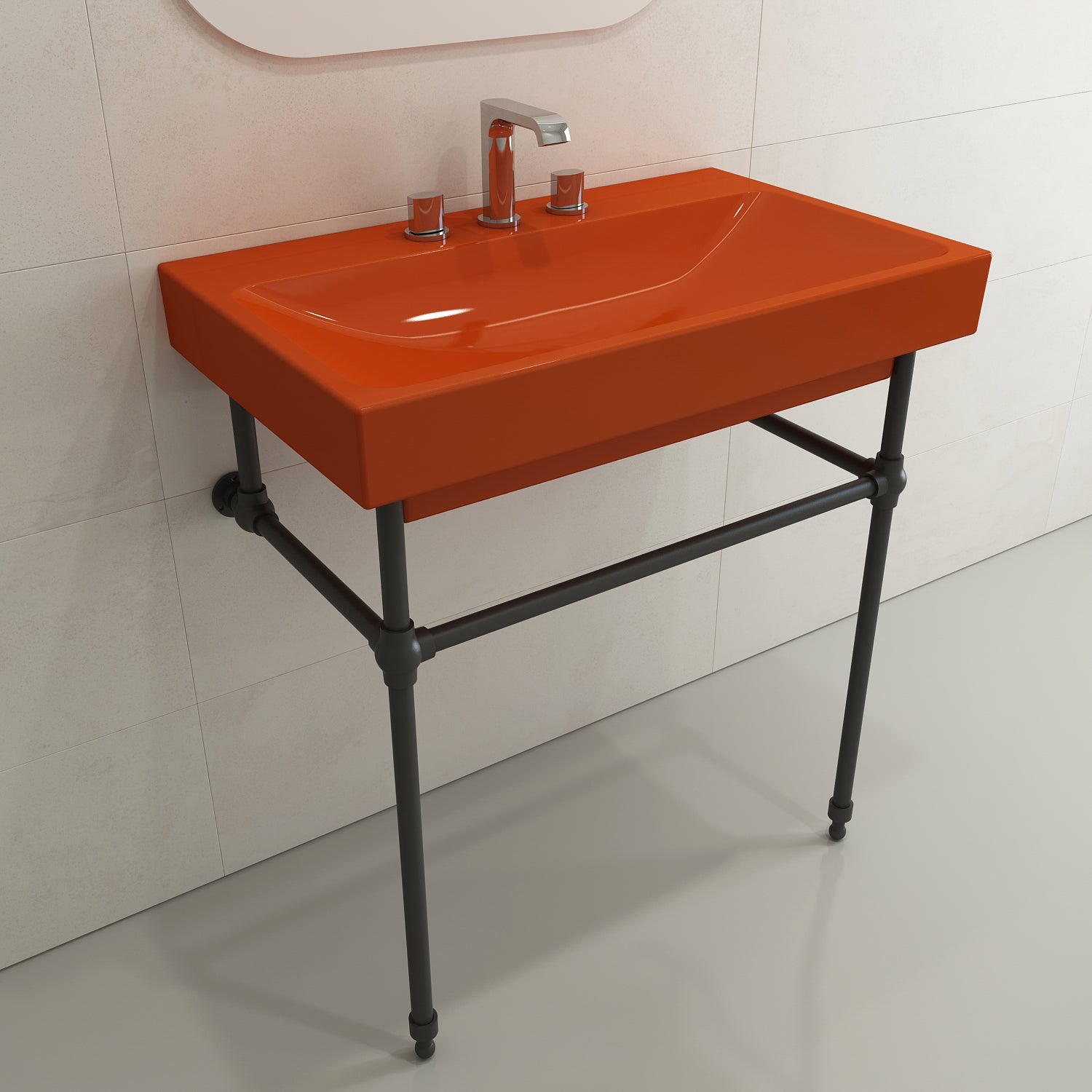 Alternate Image for BOCCHI Scala 32" Rectangle Wallmount Fireclay Bathroom Sink, Orange, 3 Faucet Hole, 1078-012-0127