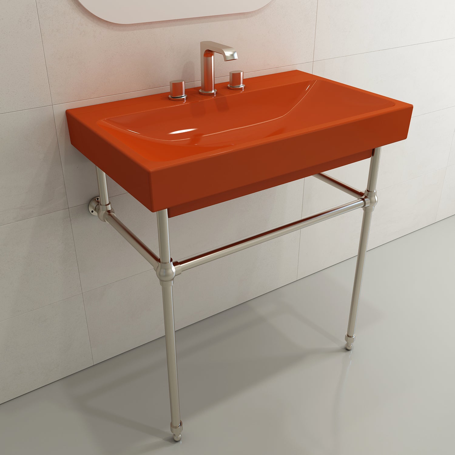 Alternate Image for BOCCHI Scala 32" Rectangle Wallmount Fireclay Bathroom Sink, Orange, 3 Faucet Hole, 1078-012-0127